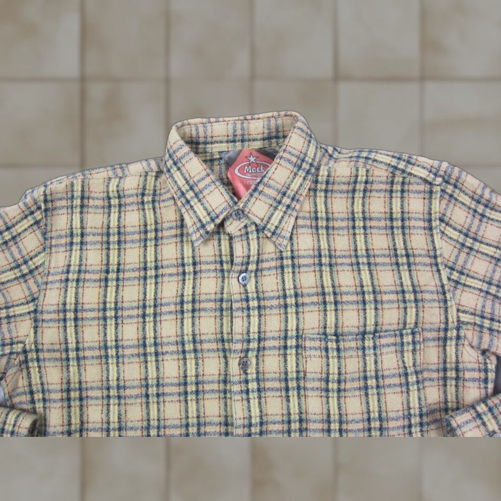 Vintage Mack Shirt Button-Up Plaid Flannel Beige Brown 90s Vintage Adult Medium Mens Shirt Size US M / EU 48-50 / 2 - 1 Thumbnail