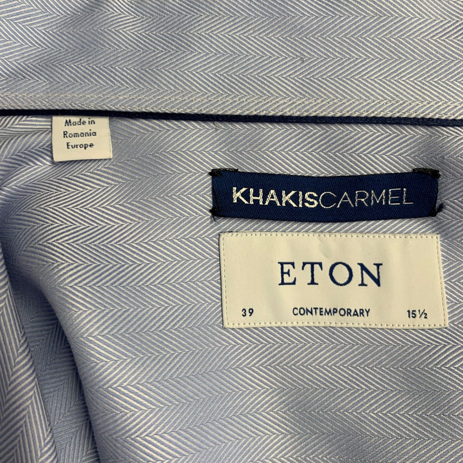 Eton S Blue Herringbone Cotton Curved Cutaway Long Sleeve Shirt Size US S / EU 44-46 / 1 - 5 Thumbnail