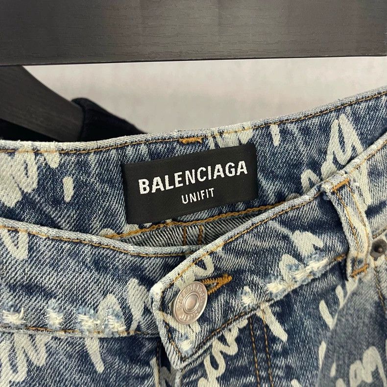 Balenciaga Balenciaga size S Full print logo blue denim pants, size S Size US 27 - 3 Thumbnail