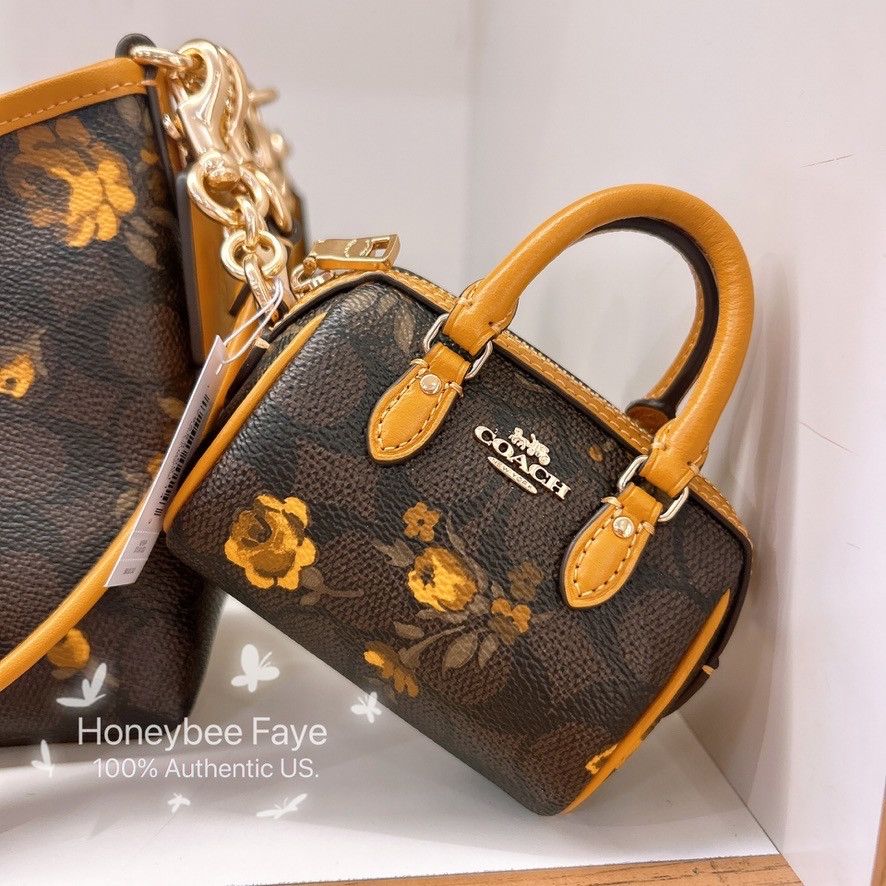Coach Mini Rowan Bag Charm In Signature Canvas With Floral Size ONE SIZE - 1 Thumbnail