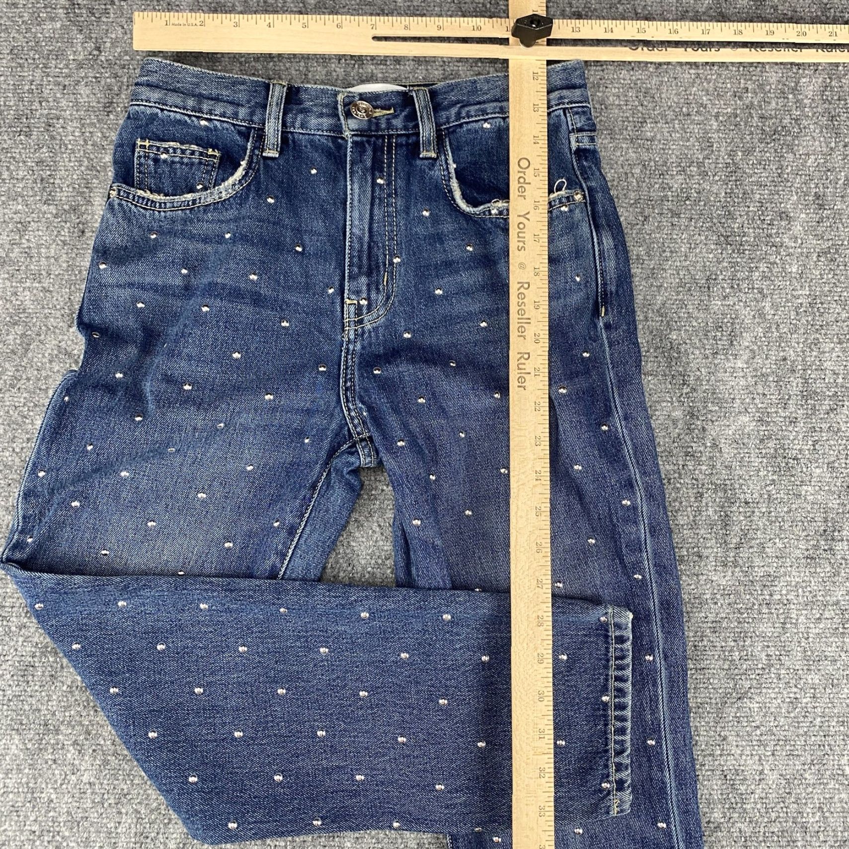 Vintage Current/Elliott Jeans Womens 25 Blue Studded Embellished Denim Straight Leg Size 42" / US 20 - 3 Thumbnail