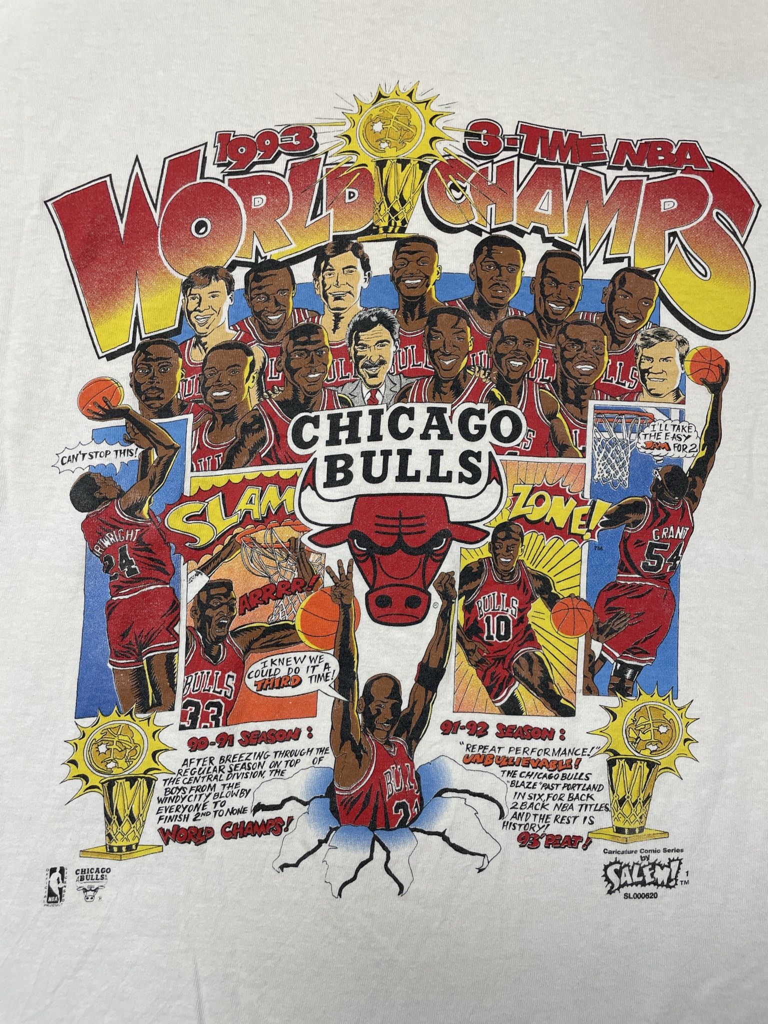 Fruit Of The Loom Vintage 1993 Chicago Bulls NBA World Champs T-Shirt 90s Size US XL / EU 56 / 4 - 3 Thumbnail