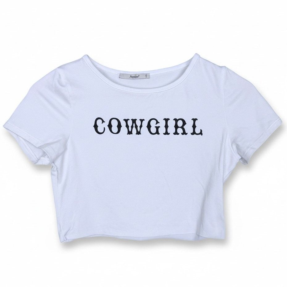 Other Papaya Top Women's XS/S White Cowgirl Y2K Cropped Graphic T Size XS / US 0-2 / IT 36-38 - 1 Thumbnail