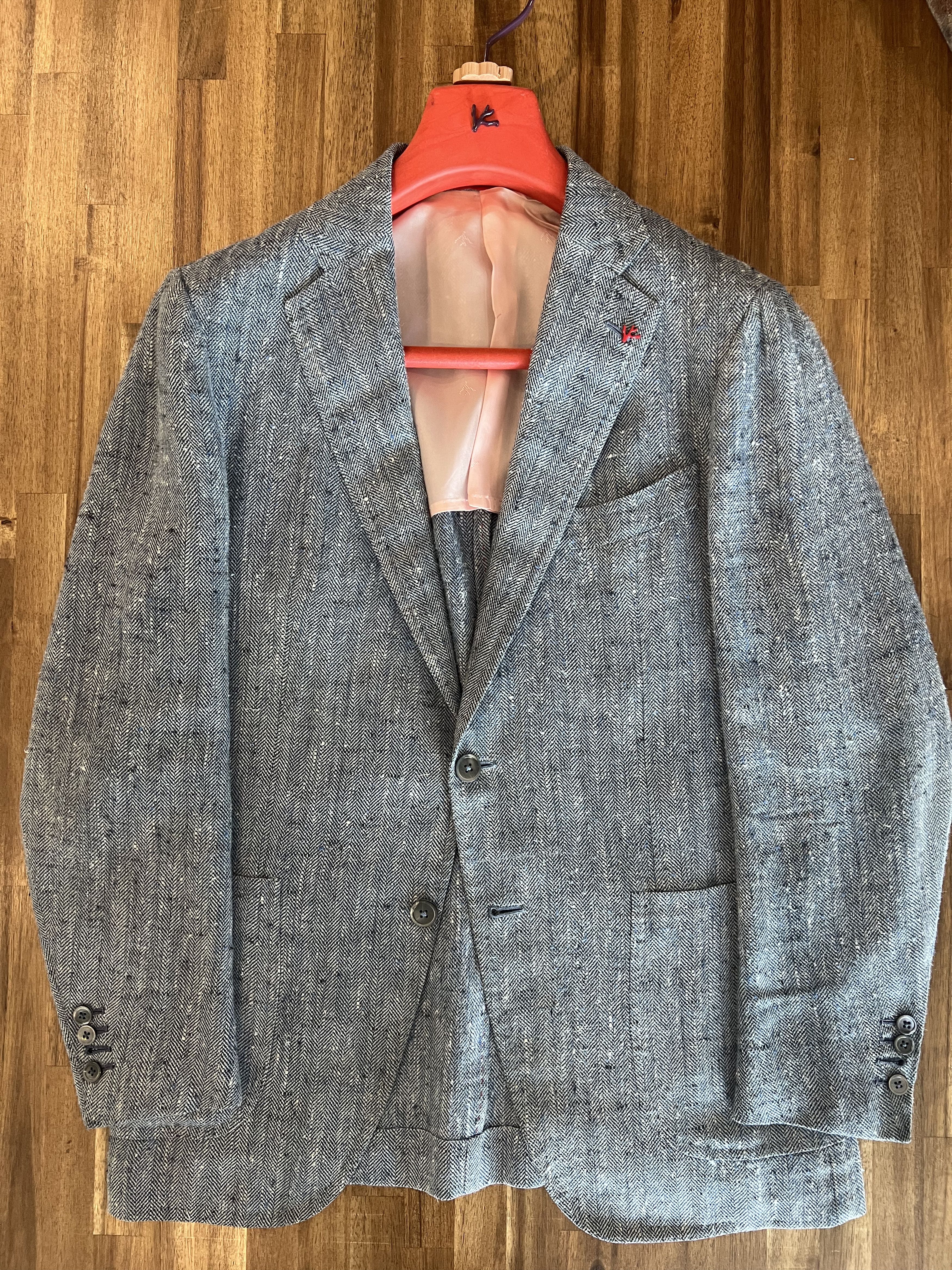 Isaia ISAIA Gray Silk Linen Herringbone Blazer 38R US Jacket Size 38R - 1 Thumbnail