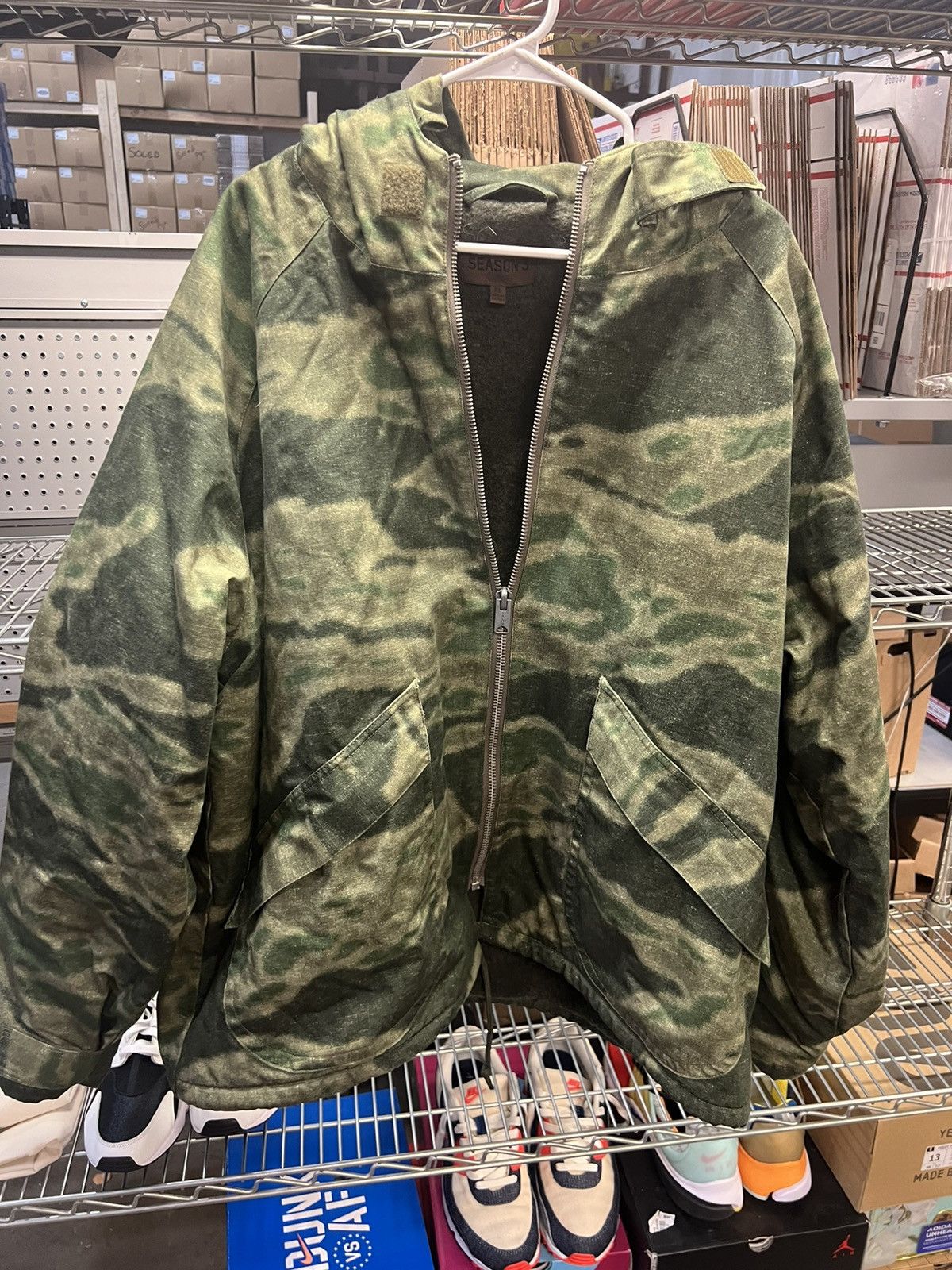 image of Worn Yeezy Season 3 ‘Green Camo’ Hooded Parka Zip Up Size Xl, Men's