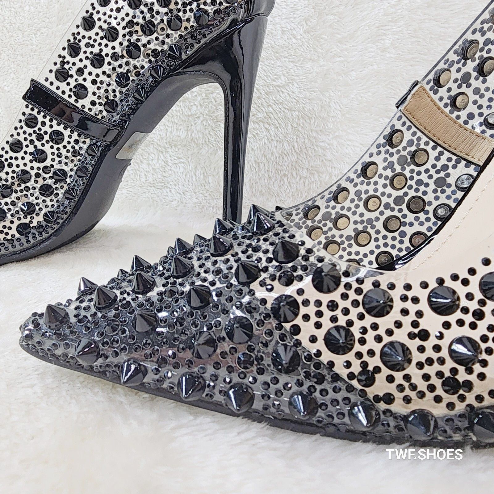 Other Spicy Stiletto PVC Clear Pumps Black Studs & Rhinestone Pump Size US 6 / IT 36 - 3 Thumbnail