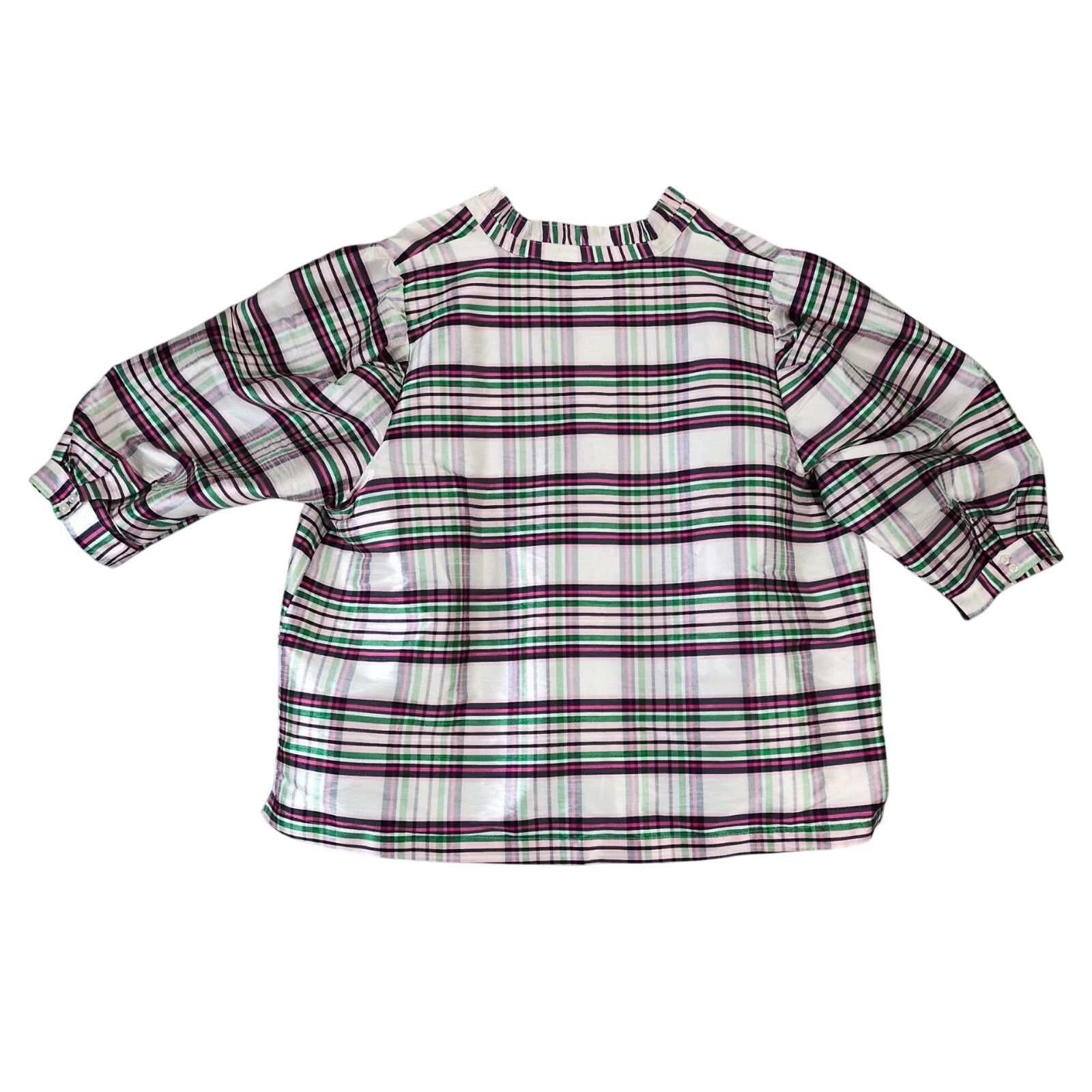 Other Crown & Ivy Opalescent Pink Plaid Blouse Balloon Sleeves 3X Size 3XL / US 20-22 - 2 Thumbnail