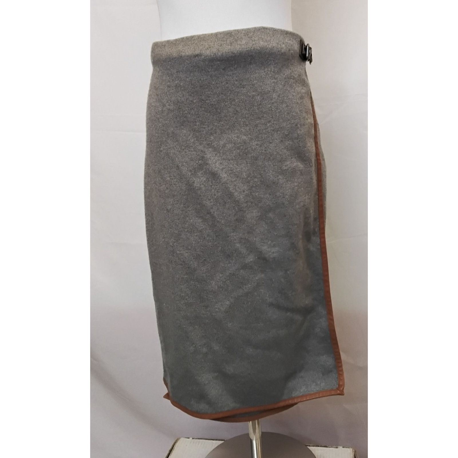 Ralph Lauren Ralph Lauren Knit Wrap Skirt Women's L Gray Leather Trim Size 34" / US 12 / IT 48 - 3 Thumbnail