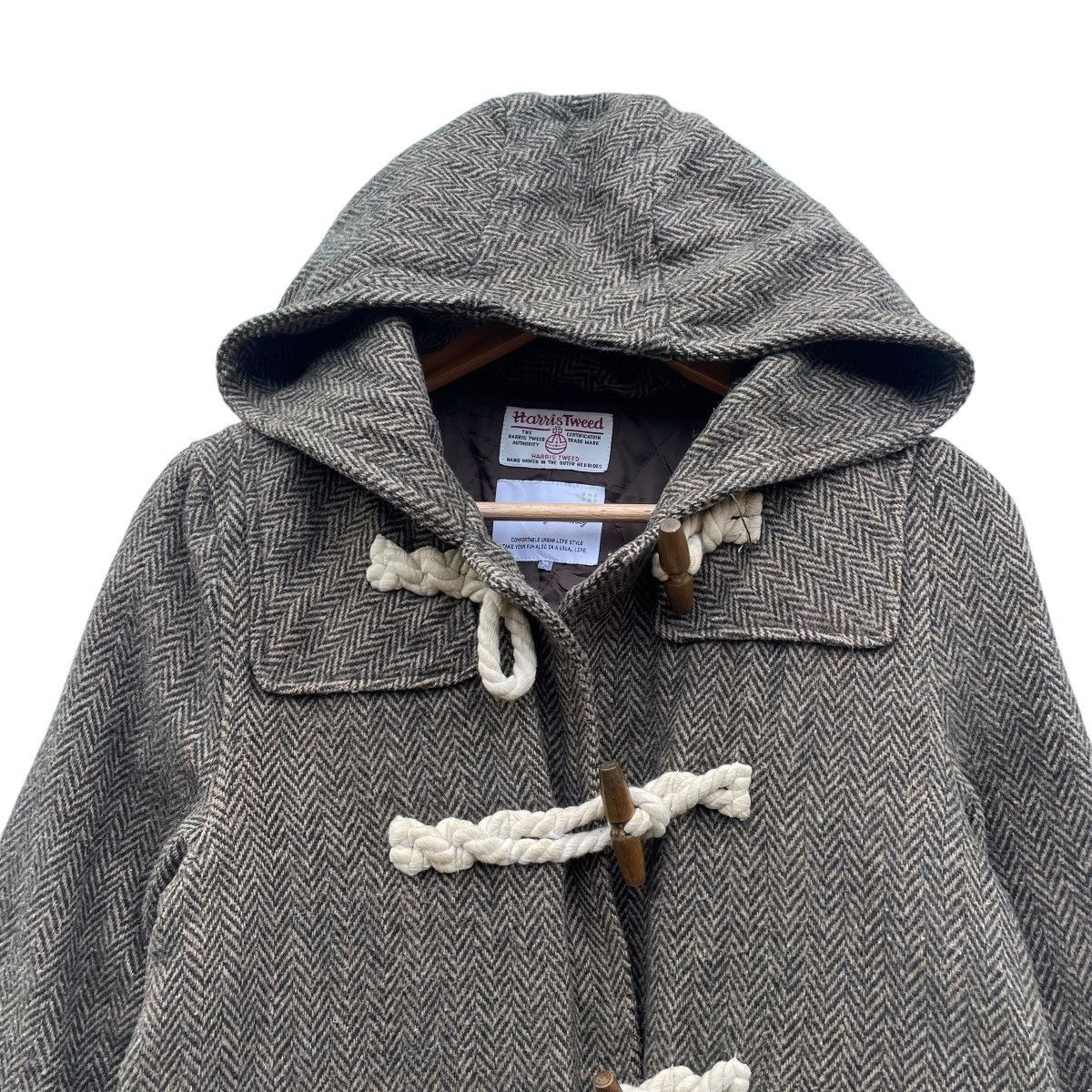 Harris Tweed 💥Vintage Harris Tweed Herringbone Long Coat Hooded Jacket Size US M / EU 48-50 / 2 - 3 Thumbnail