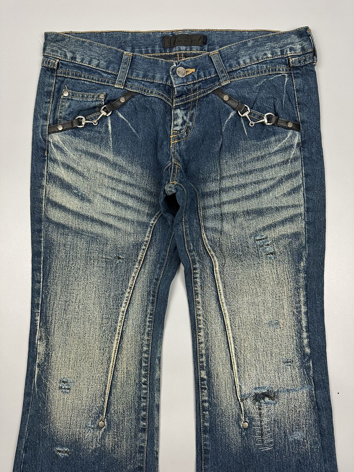 If Six Was Nine × Le Grande Bleu (L.G.B.) Vintage Jack Rose Sanko Co. Ltd Whiskered Flared Denim Size US 32 / EU 48 - 6 Thumbnail