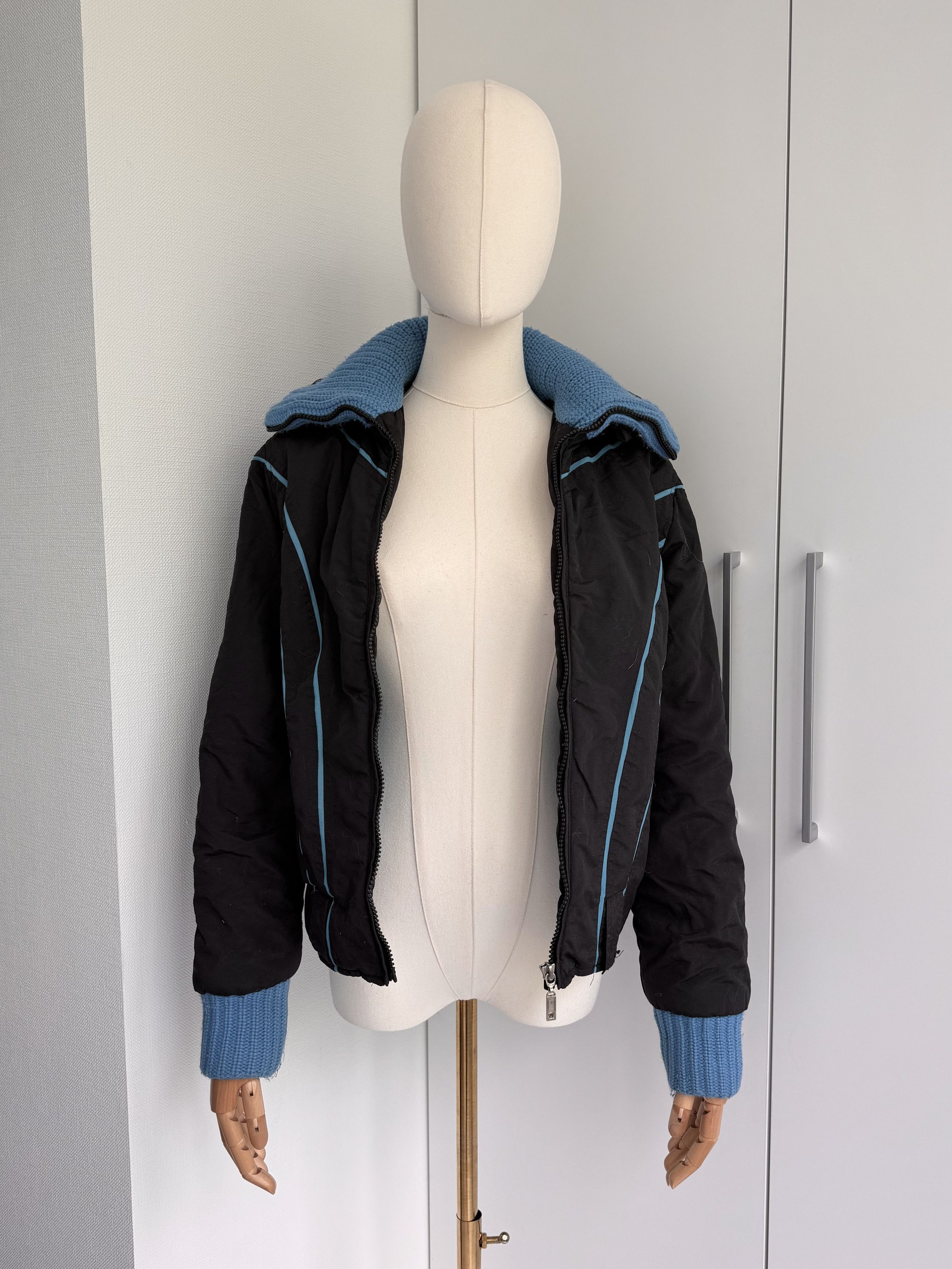 Vintage Black Blue Y2K Zip Jacket Women M Knit Trim Cropped Bomber Size M / US 6-8 / IT 42-44 - 4 Thumbnail