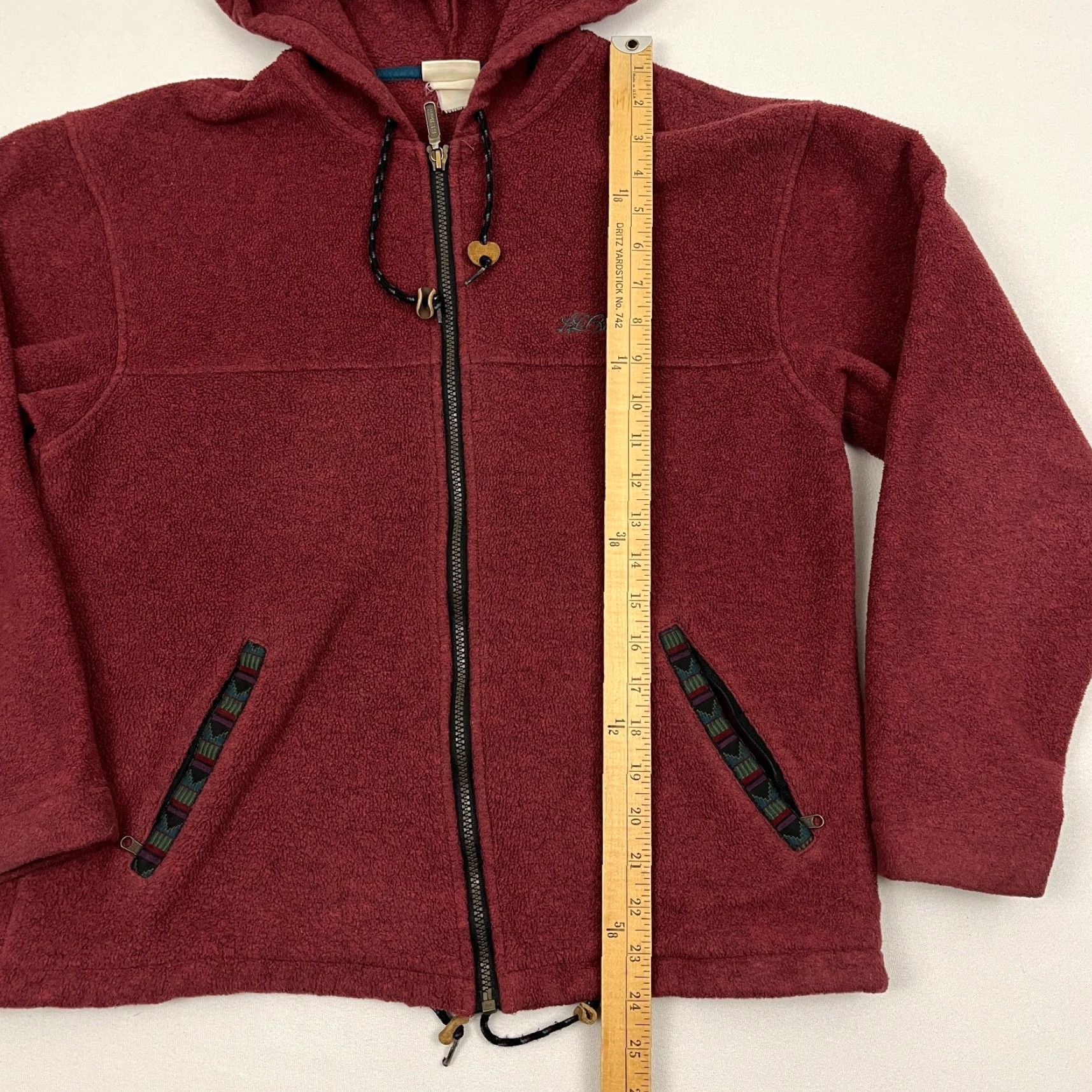 Vintage VTG L.L. Bean Jacket Womens L Red Fleece Aztec Trim Hooded Full Zip 80s 90s Shirt Mens Womens Girls Boys Size L / US 10 / IT 46 - 4 Thumbnail