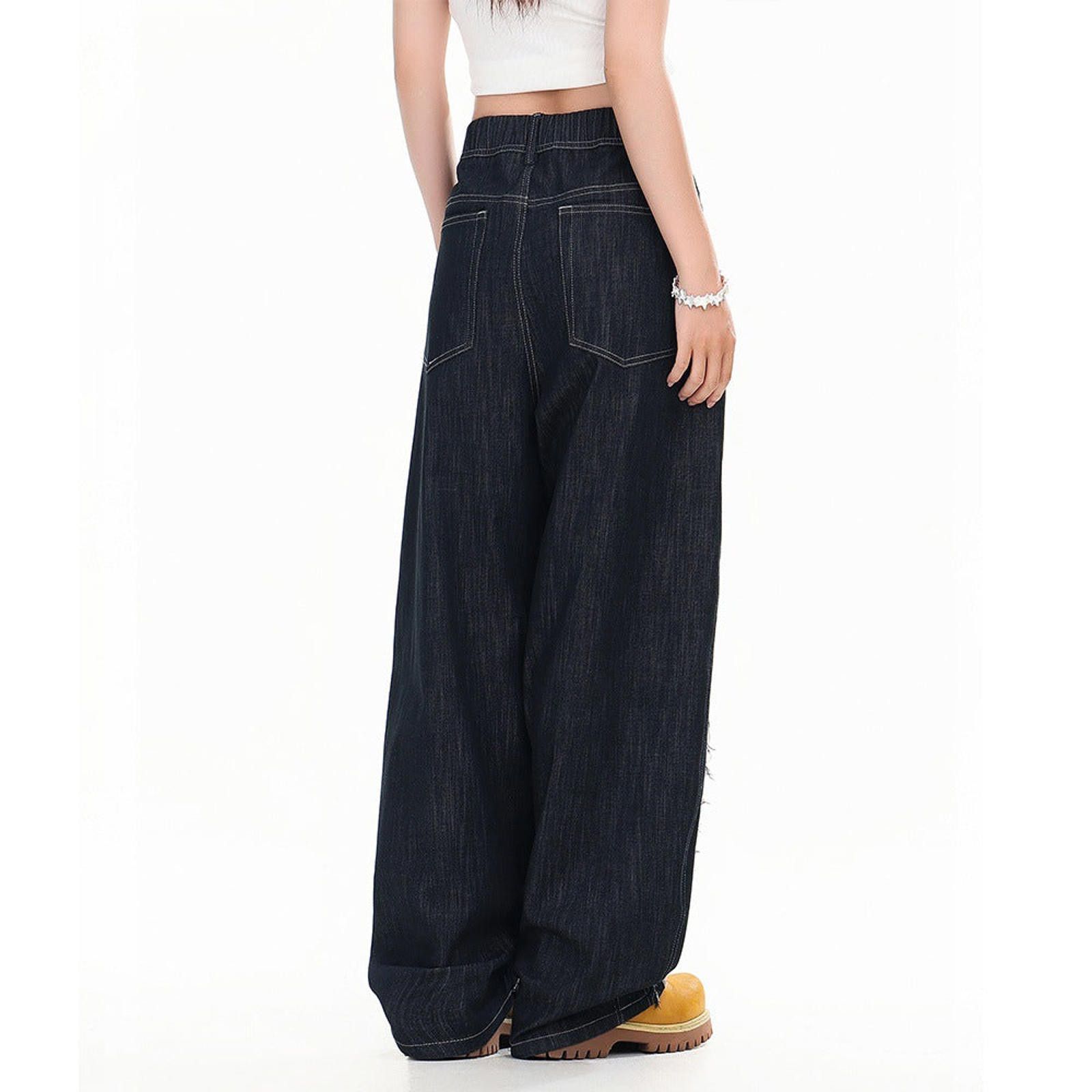 Japanese Brand Black Wide Leg Denim Jeans, Baggy Loose Fit Pants Size US 32 / EU 48 - 4 Thumbnail
