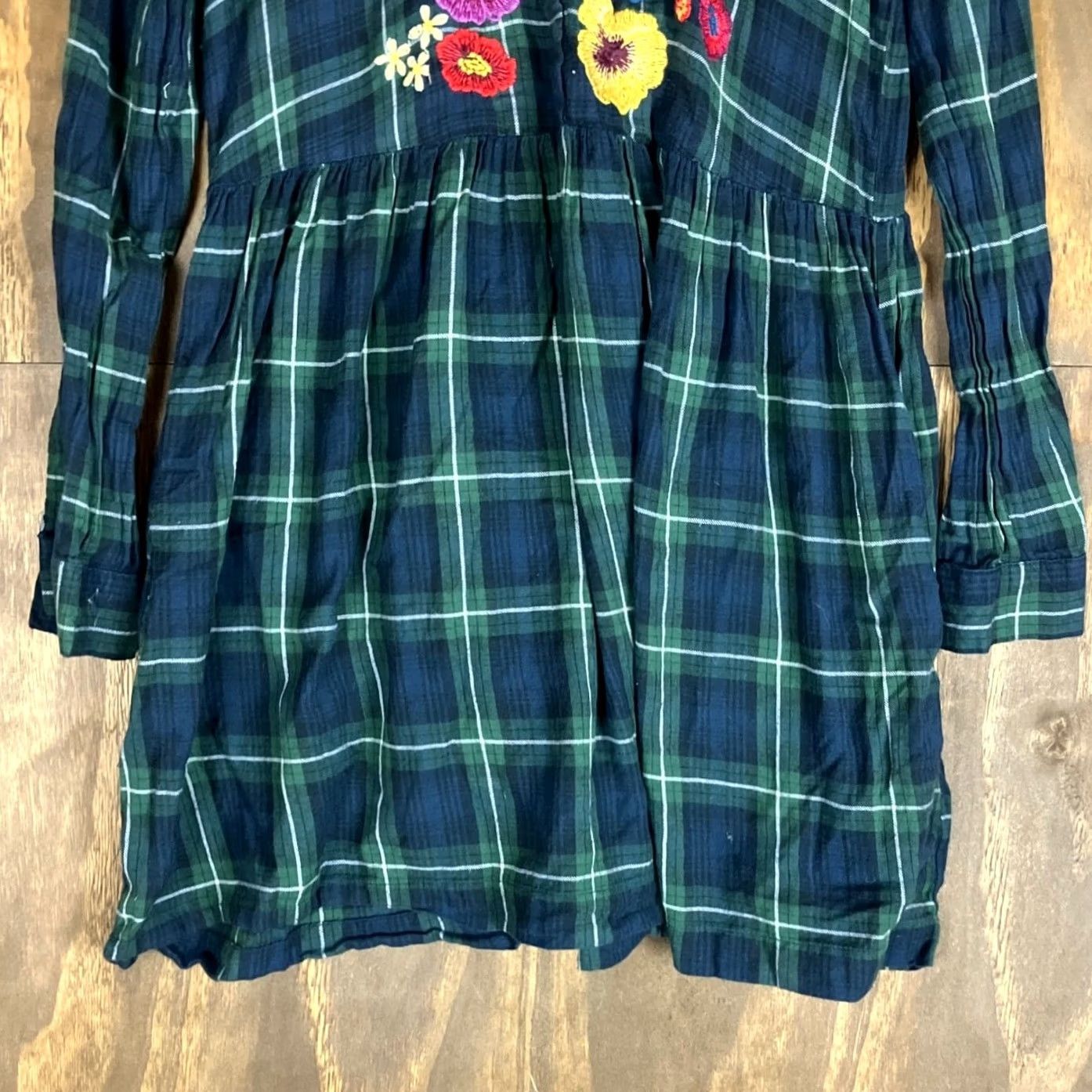 Zara Zara Trafalgar Womens Dress Blue Green Plaid Floral Embroider V Neck Pockets XS Size XS / US 0-2 / IT 36-38 - 3 Thumbnail