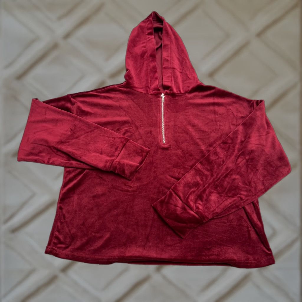 Vintage Ultra Flirt Hoodie 1/4 Zip Velour Sweatshirt Womens M Red Velour Logo Casual Outdoor Streetwear Size M / US 6-8 / IT 42-44 - 1 Thumbnail