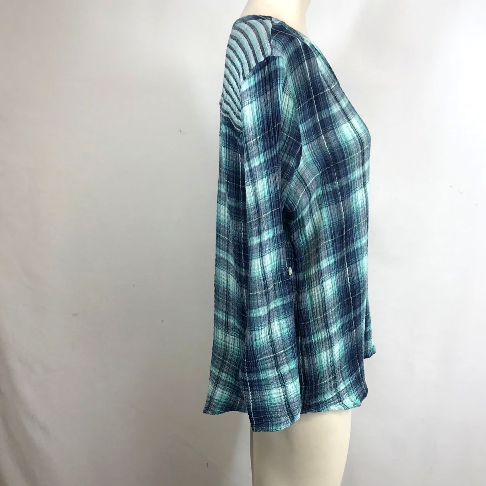 Soft Surroundings Soft Surroundings Plaid Tunic Long Sleeve V-Neck Pocket Blouse Women's L Blue Size L / US 10 / IT 46 - 4 Thumbnail