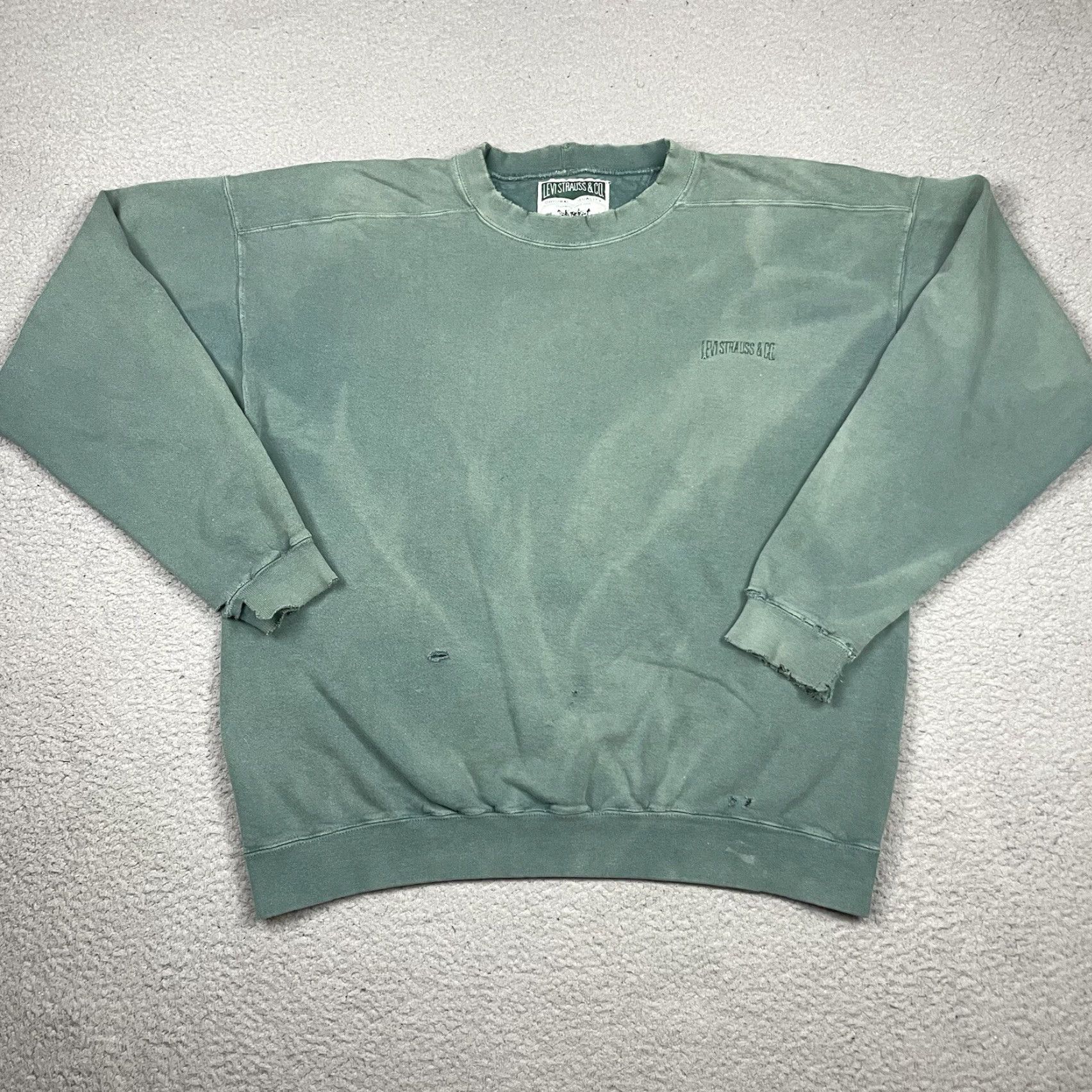 Levi's VINTAGE Levi’s Sweatshirt Mens M Green Sun Fade Distressed Logo 90s USA Pullover Casual Rock Size US M / EU 48-50 / 2 - 2 Thumbnail