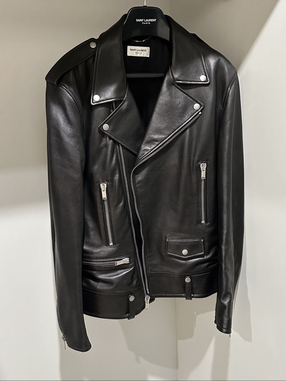 Saint Laurent Leather Biker Jacket Size 56