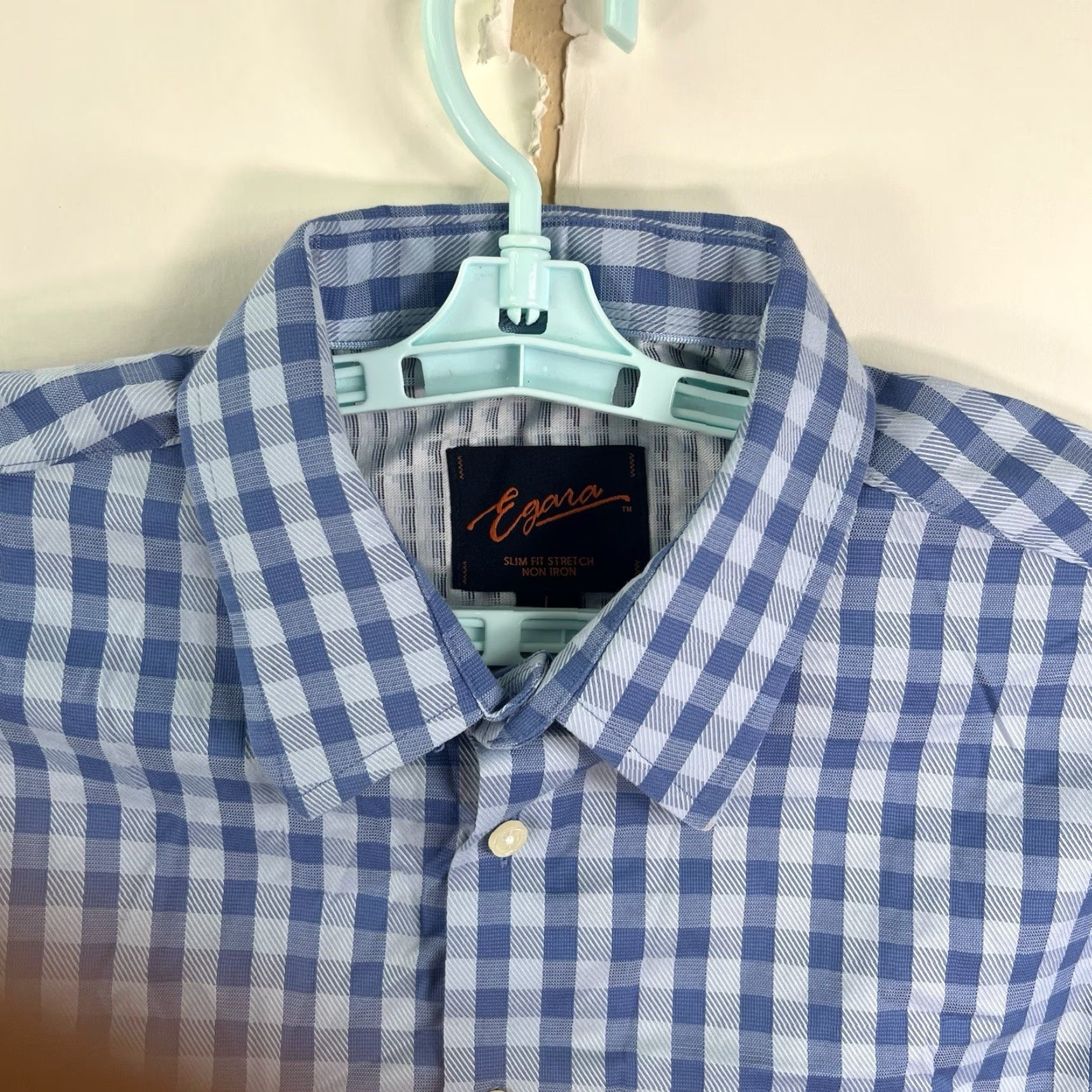 Egara Egara Shirt Mens L Blue Slim Button-Up Check Long Sleeve Size US L / EU 52-54 / 3 - 3 Thumbnail