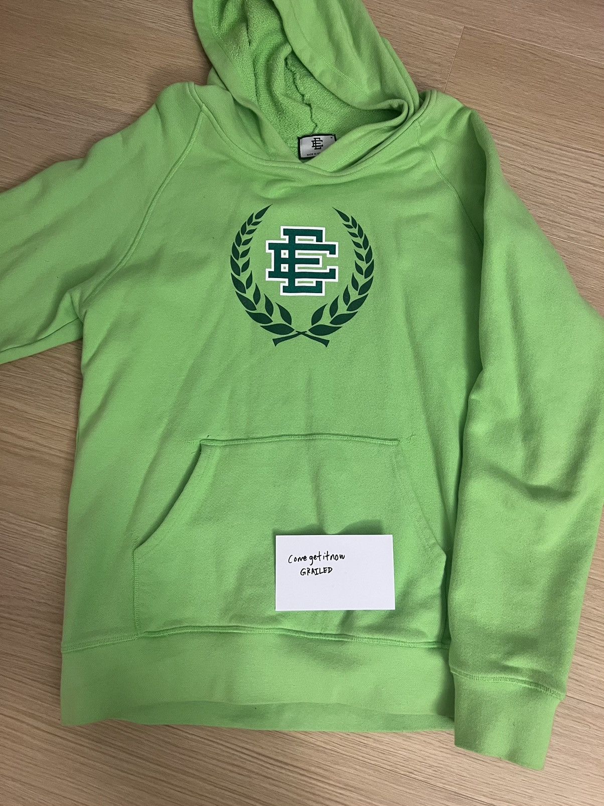 Pre-owned Eric Emanuel Neon Green Collegiate Crest Hoodie Medium