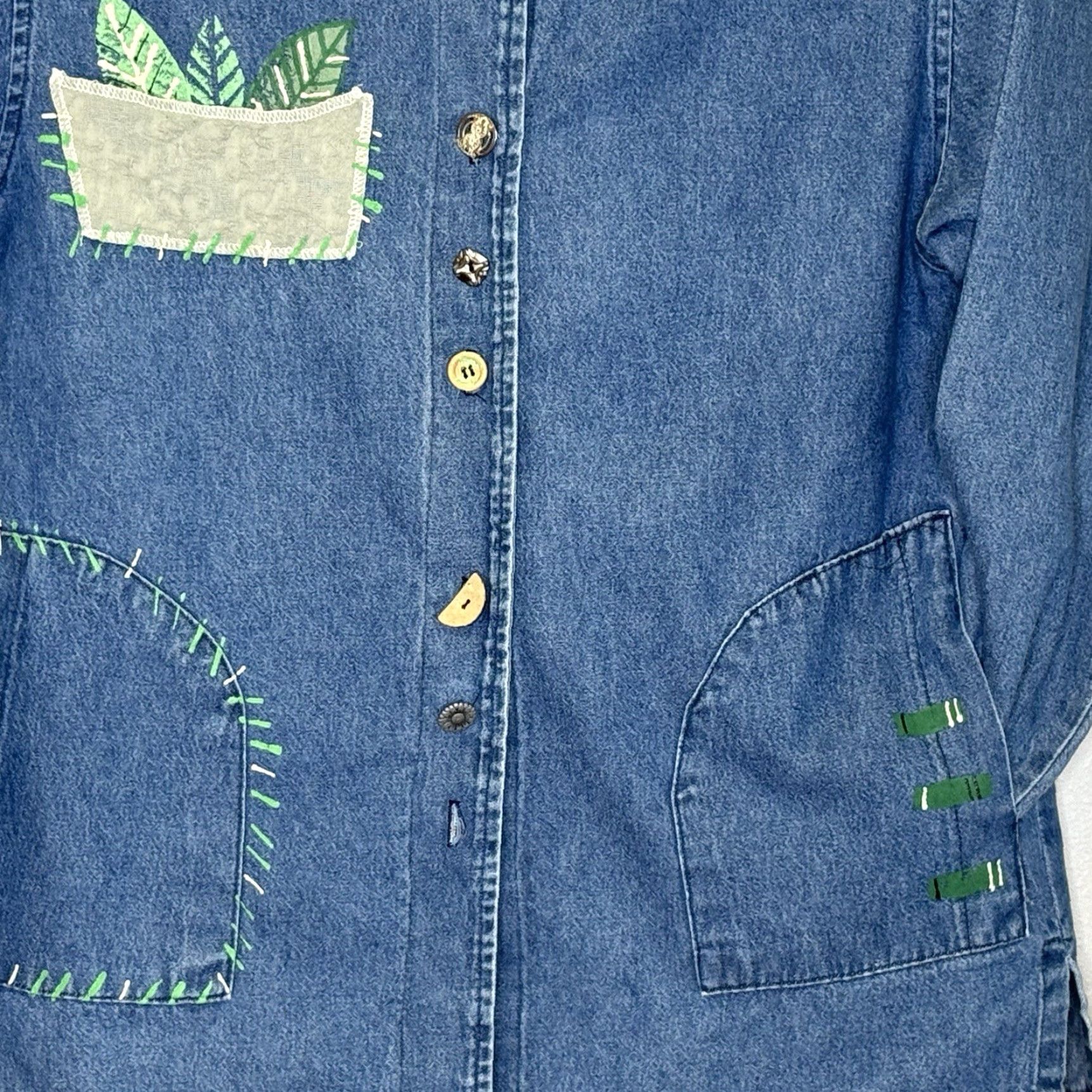 Vintage VINTAGE On the Rocks Womens Artsy Jean Jacket Medium Button Front Collarless USA Denim Jacket Blue 20" Armpit to Armpit 28" Length Mens Girls Womens Size 32" / US 10 / IT 46 - 3 Thumbnail
