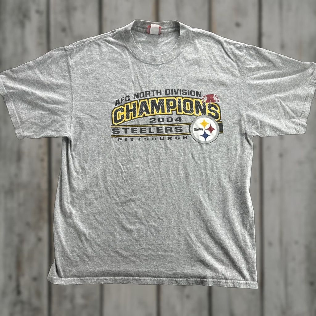 NFL VINTAGE Steelers Shirt Mens XL Gray 2004 AFC North Champions NFL Tee Size US XL / EU 56 / 4 - 1 Thumbnail
