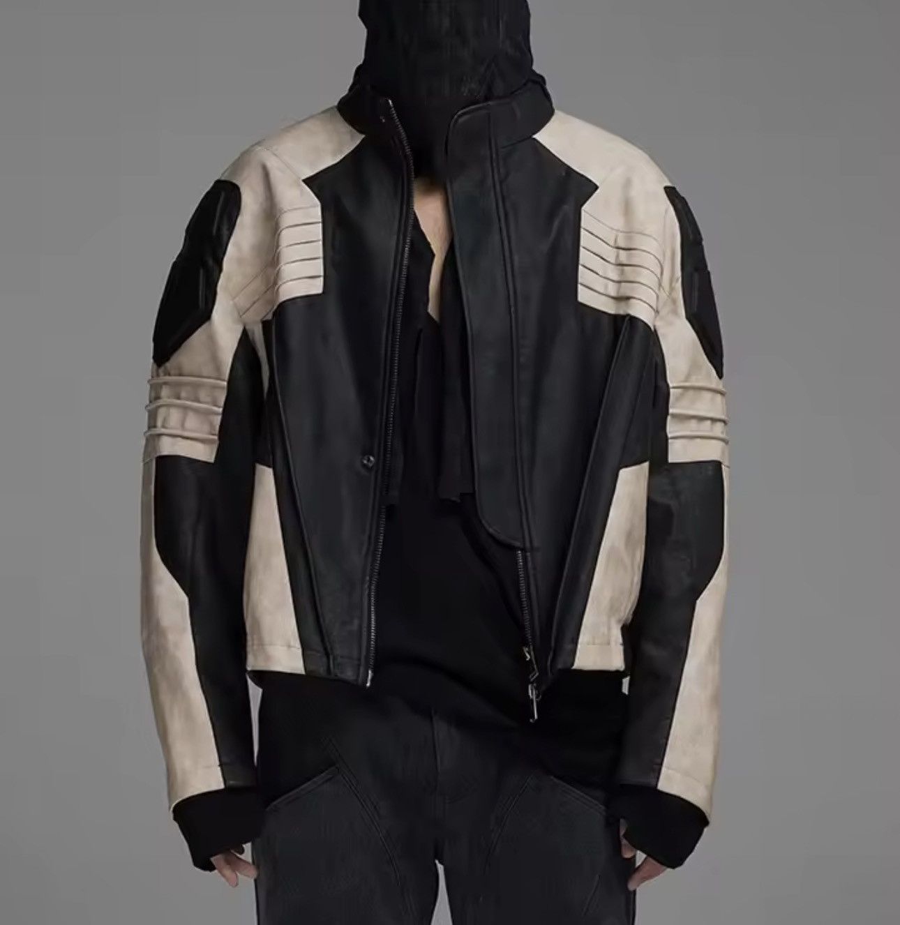 Other Racer Motorcycle PU Leather Patchwork Black White Jacket Size US L / EU 52-54 / 3 - 1 Thumbnail