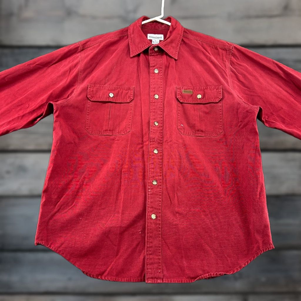 Carhartt VINTAGE Carhartt Shirt Mens L Red Button Up Long Sleeve Solid Canvas Cotton 90s Size US L / EU 52-54 / 3 - 1 Thumbnail