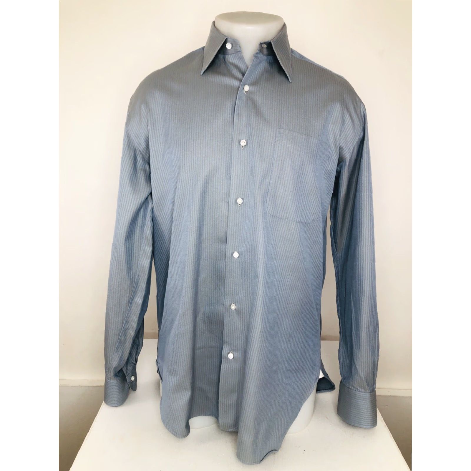 Vintage Borrelli Shirt Mens 15.5 Lt. Blue / Brown Button-Up Long Sleeve ITALY EXCELLENT Neiman Marcus Size US L / EU 52-54 / 3 - 2 Thumbnail