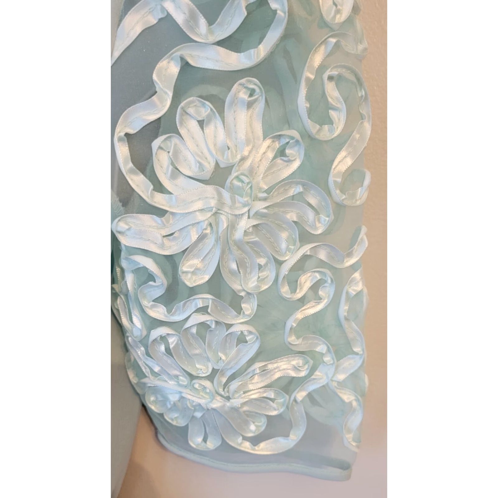 Vintage Vintage Miss Elliette Mint Green Dress Sheer Embellished Sleeves 8 New Wave 80s Party Womens Size 8 Green Size M / US 6-8 / IT 42-44 - 2 Thumbnail