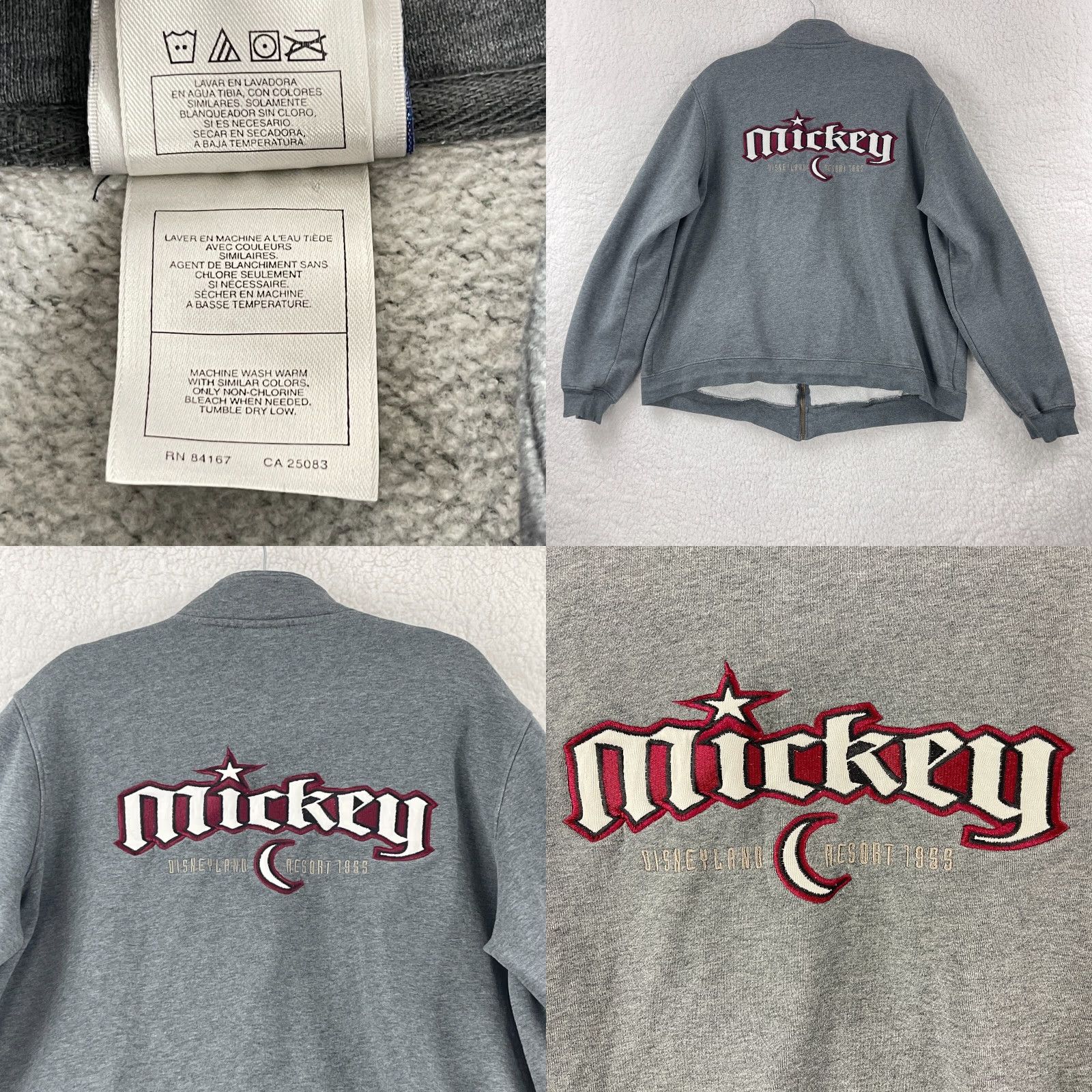Disney Disneyland Mickey Mouse Full Zip Mens Gray Sweater XL Long Sleeve Knit Pattern Solid 90s Cartoon Classic Size US XL / EU 56 / 4 - 9 Thumbnail