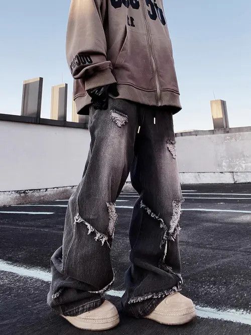 Other Distressed Baggy Wide Leg Denim Jeans, Ripped Jeans Size US 34 / EU 50 - 6 Thumbnail