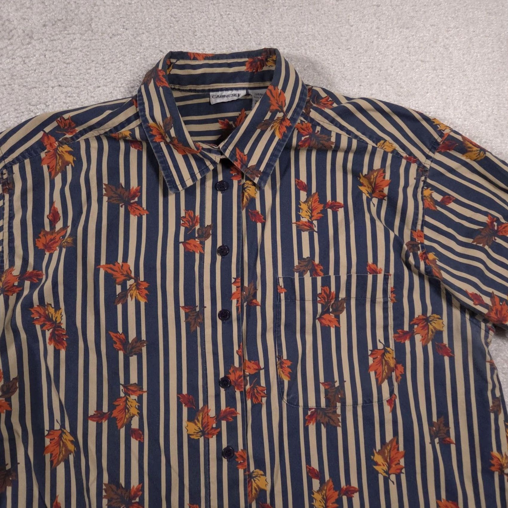 Vintage VINTAGE Cabin Creek Shirt Womens Large Blue Beige Striped Autumn Leaves Button Up Pocket Size L / US 10 / IT 46 - 3 Thumbnail