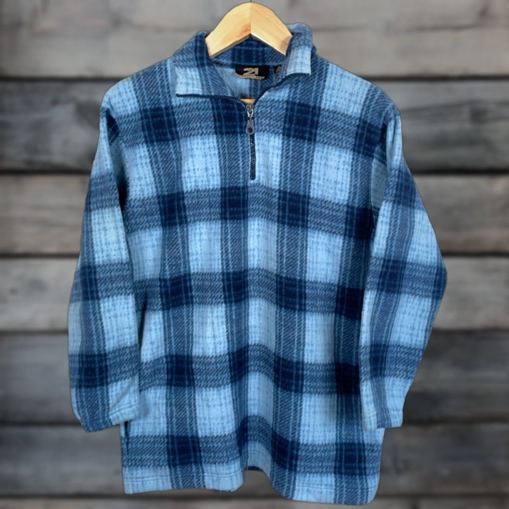 Vintage VINTAGE rue21 Fleece Jacket Blue Plaid 1/4 Zip Adult Large Mens 90s Grunge Pullover Size US L / EU 52-54 / 3 - 1 Thumbnail