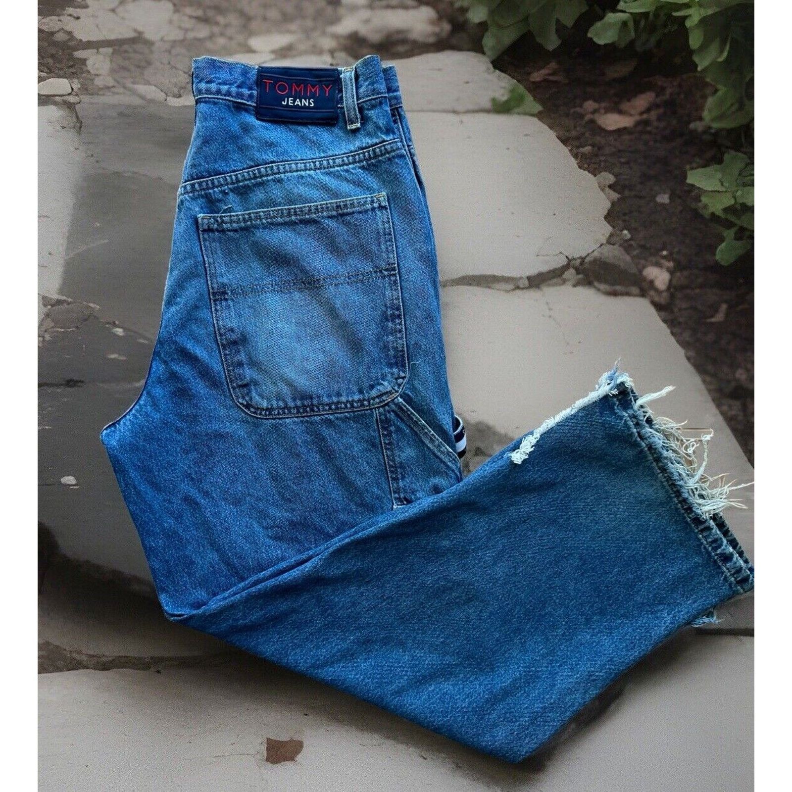 Tommy Hilfiger × Vintage Vintage Tommy Hilfiger Carpenter Jeans 31x28 Blue 90s Baggy Size US 31 - 1 Thumbnail