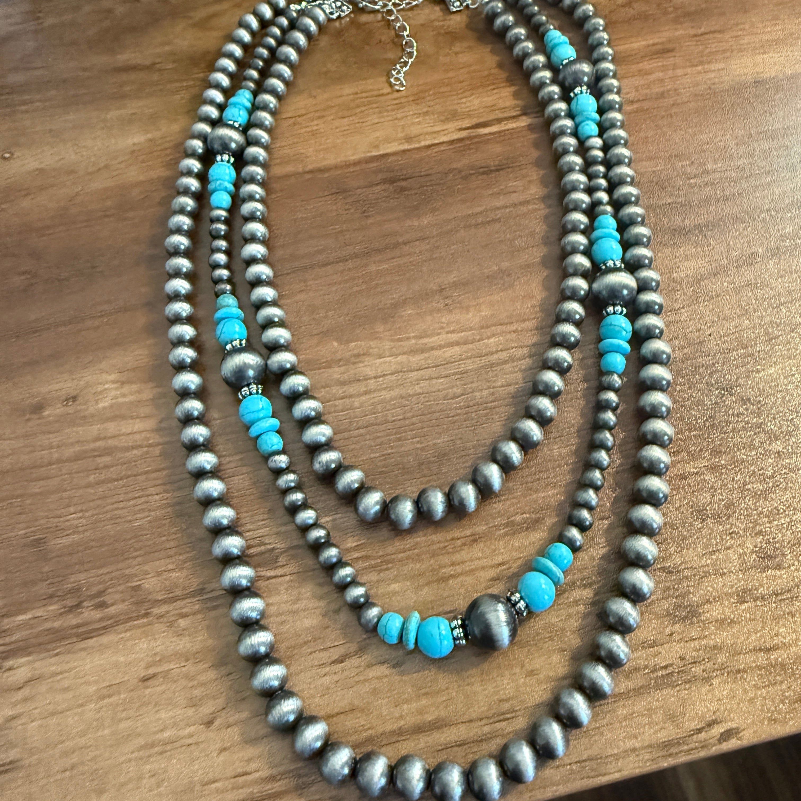 Other Vintage Style Multi Layer Turquoise Faux Pearl Necklace Size ONE SIZE - 8 Thumbnail