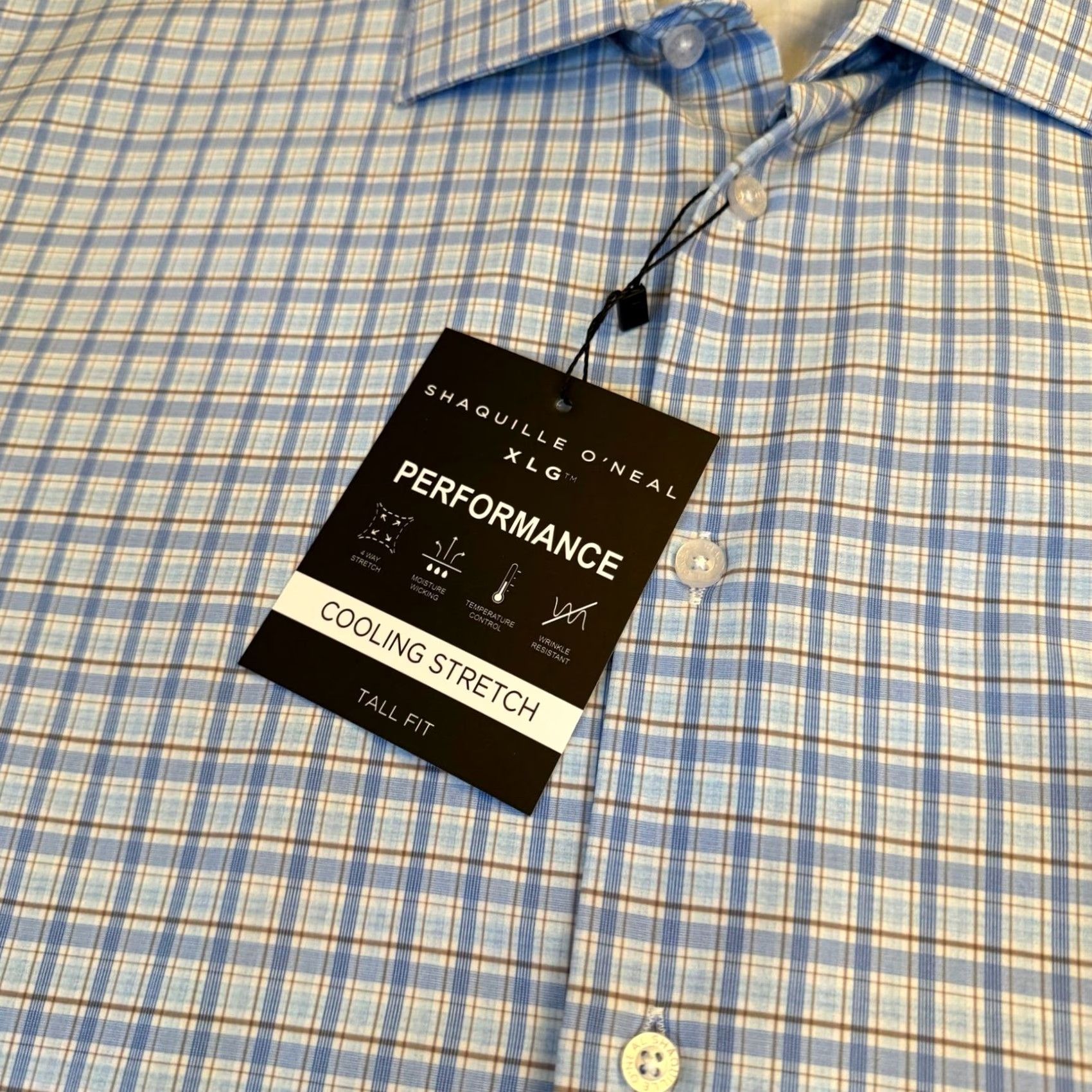 Vintage VINTAGE Shaquille O'Neal Dress Shirt Plaid Blue Mens 18 37/38 Shirt Big and Tall Long Sleeve Size 48R - 2 Thumbnail