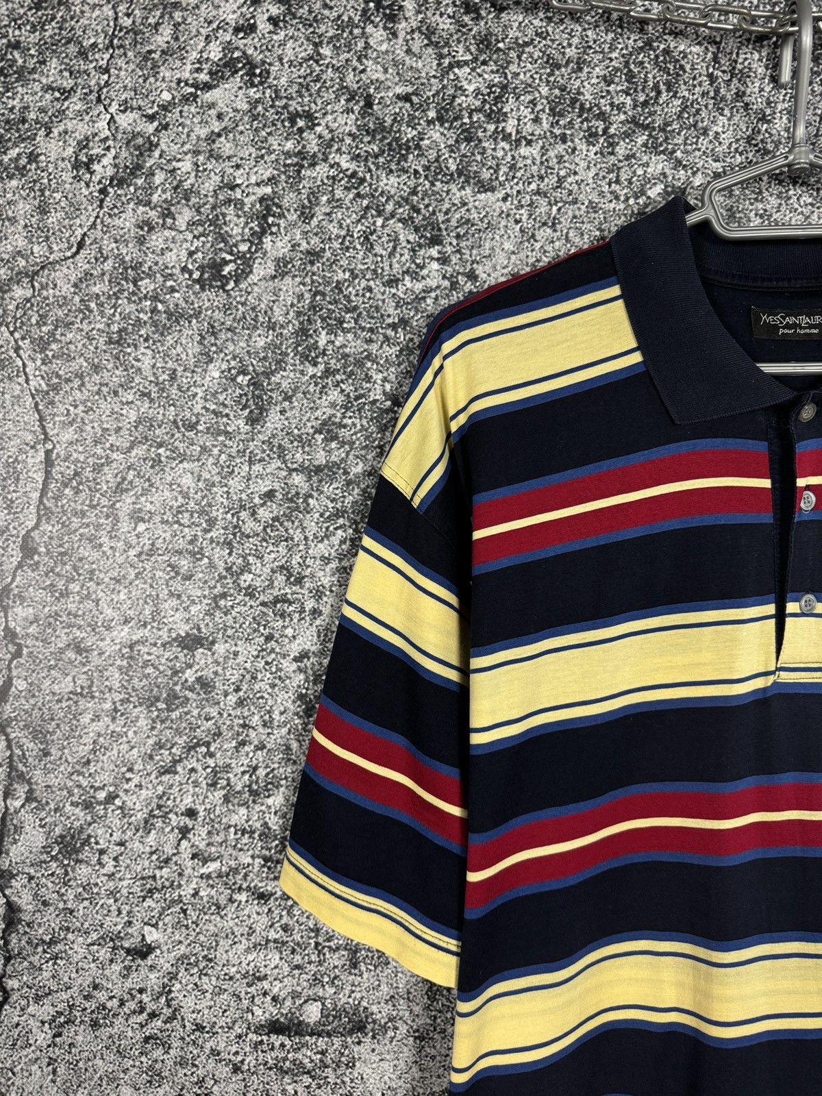 Yves Saint Laurent Men’s Yves Saint Laurent Striped Polo Shirt Vintage YSL XL Size US XL / EU 56 / 4 - 3 Thumbnail