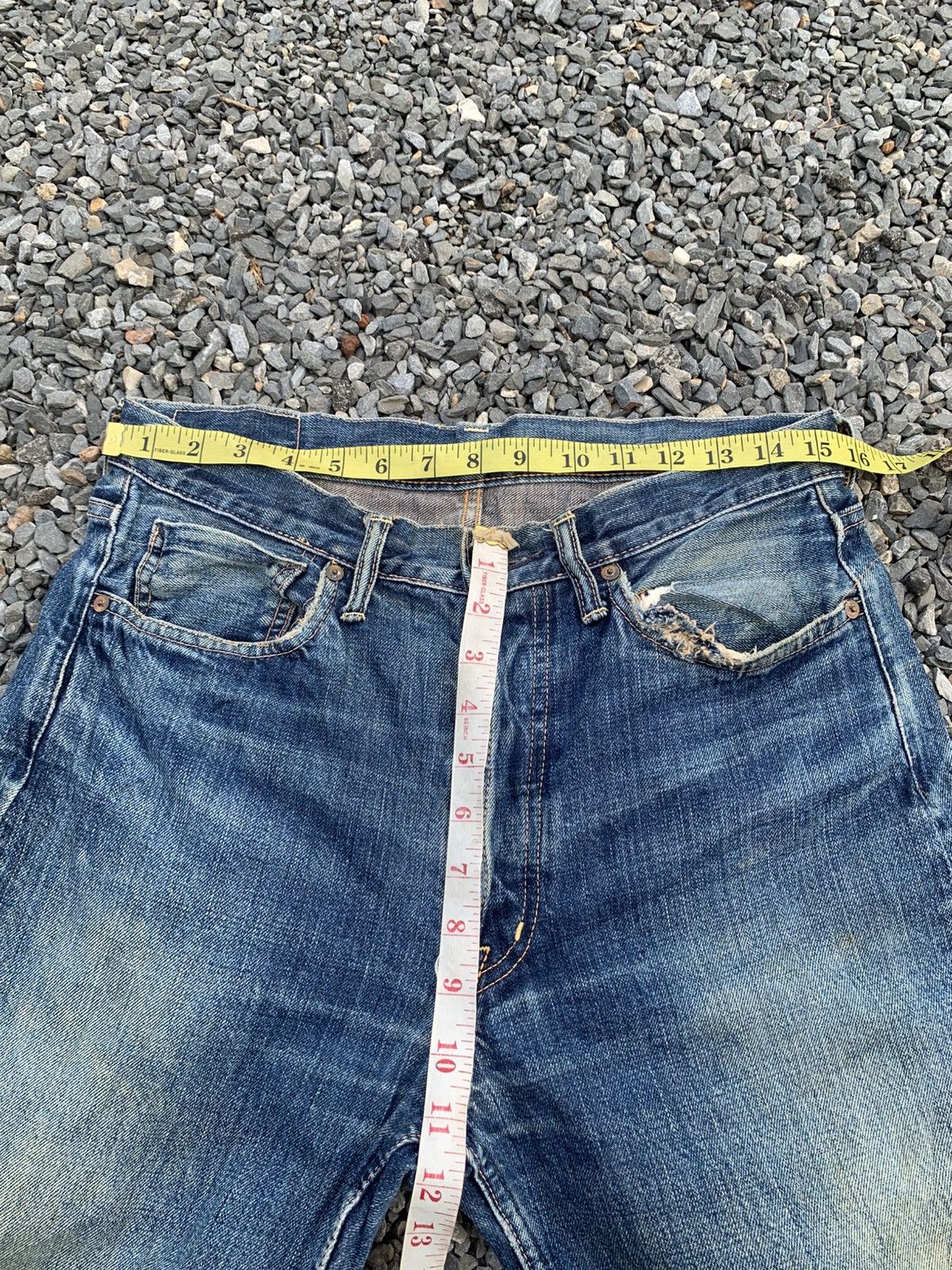 OMNIGOD OMNIGOD 50023 SELVEDGE BUTTON FLY JAPANESE DISTRESSED DENIM Size US 31 - 18 Thumbnail