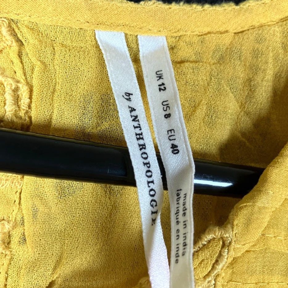 Anthropologie Anthropologie Womens Blouse Yellow Eyelet Ruffle Pullover Puffed Sleeve 8 Size M / US 6-8 / IT 42-44 - 6 Thumbnail