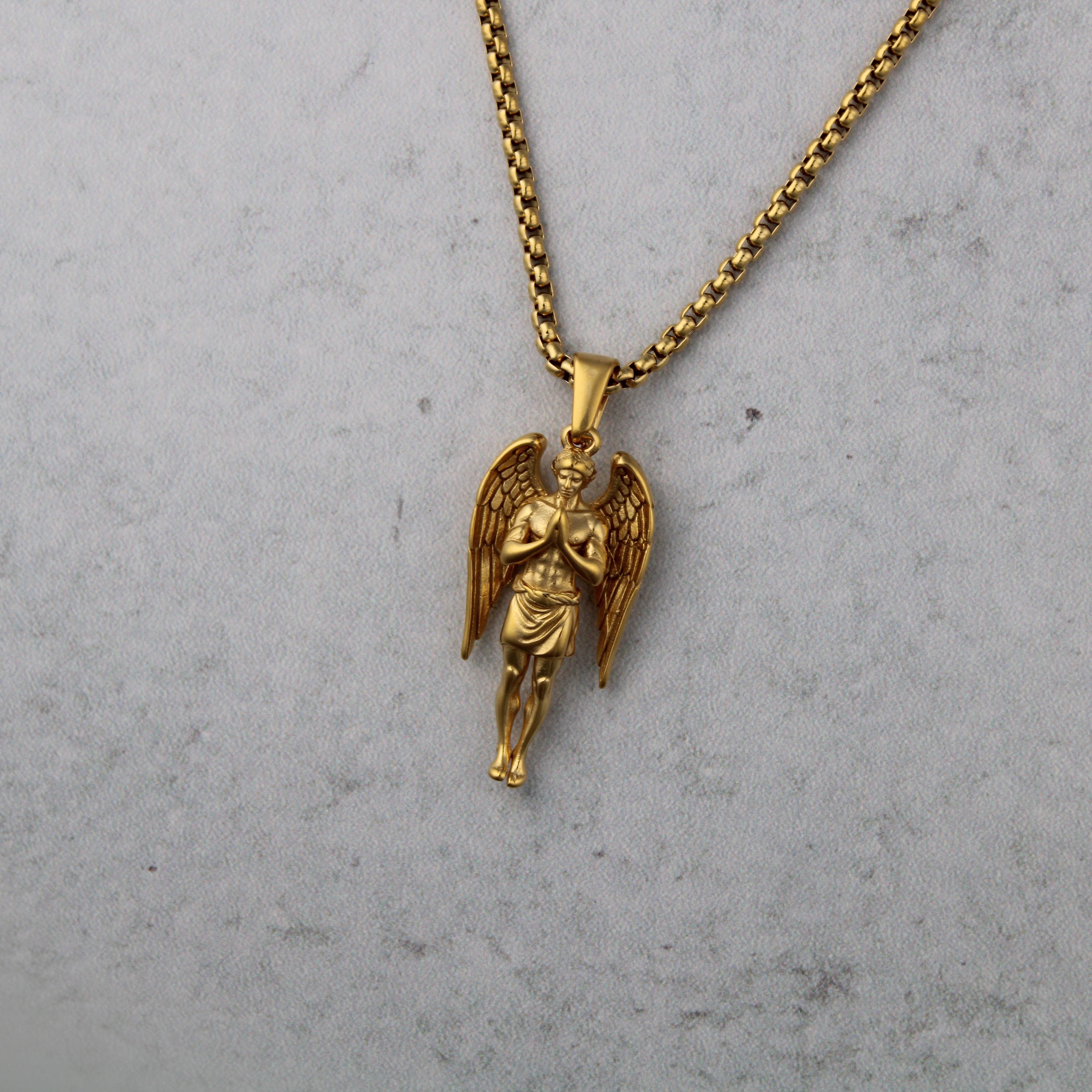 Jewelry Gold Guardian Angel Pendant Chain Necklace Size ONE SIZE - 5 Thumbnail