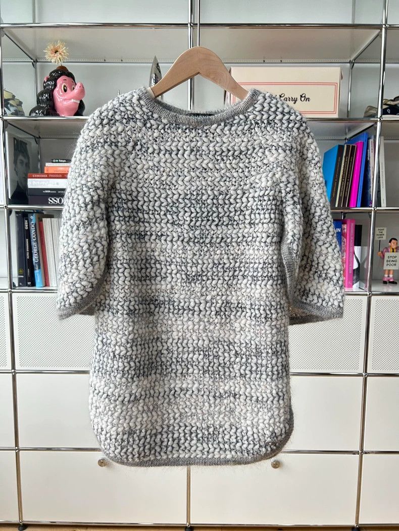 Chanel Gray White Knit Cape Sweater - dmc