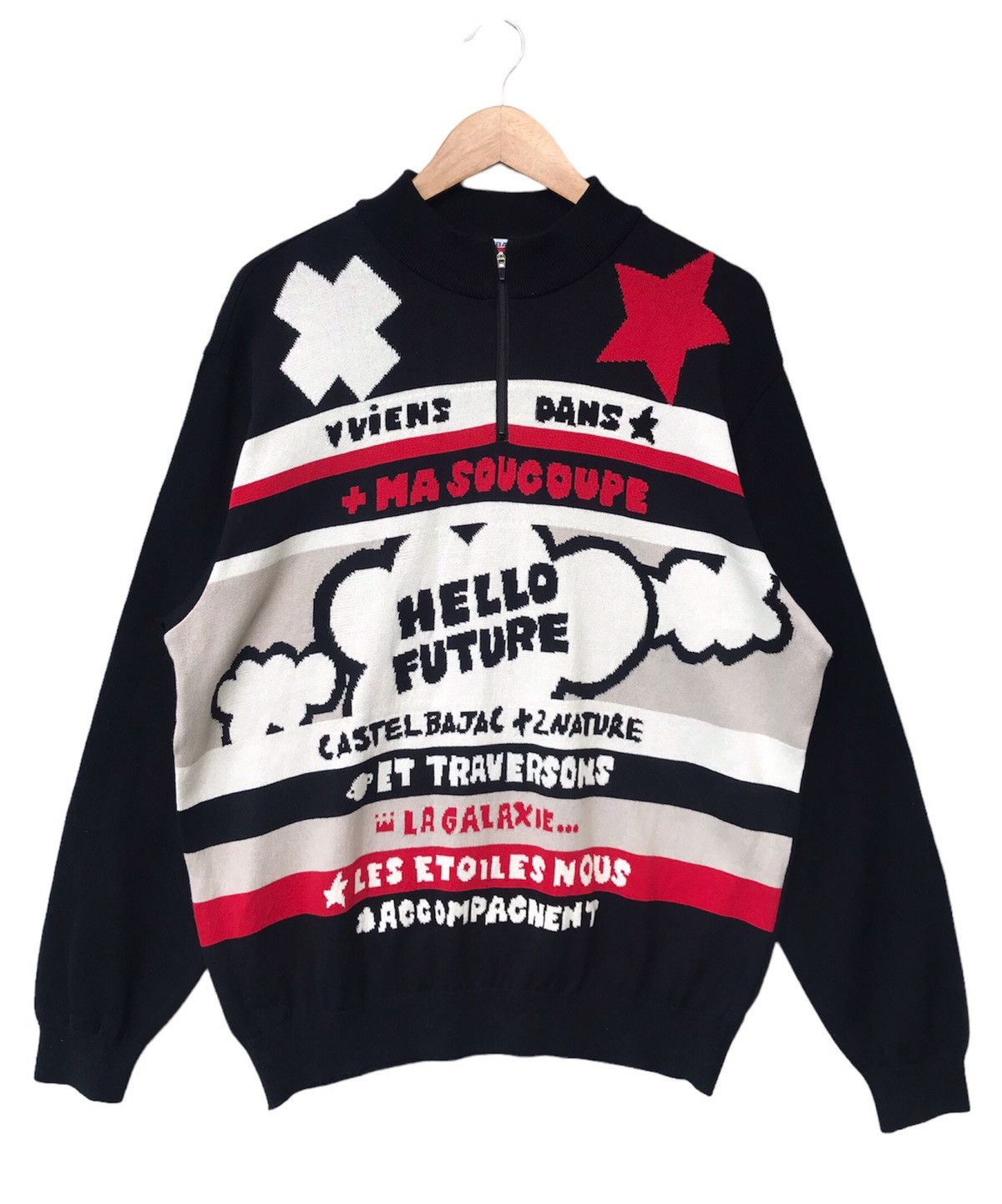 image of Jean Charles De Castelbajac Castelbajac +2 Nature Halfzipper Printed Spellout Sweater in Black (Siz