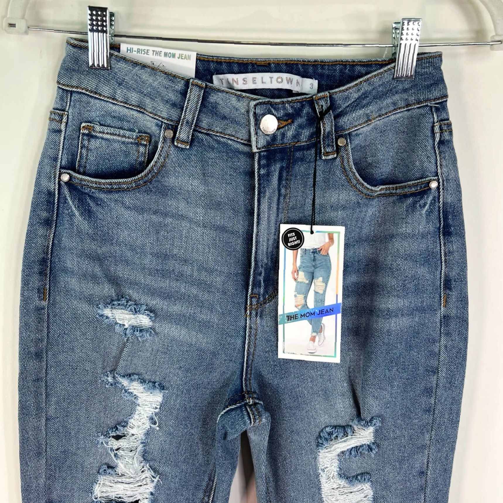 Vintage Tinseltown Distressed Mom Jeans Womens Size 3/26 Blue Medium Wash High Rise Size 26" / US 2 / IT 38 - 2 Thumbnail