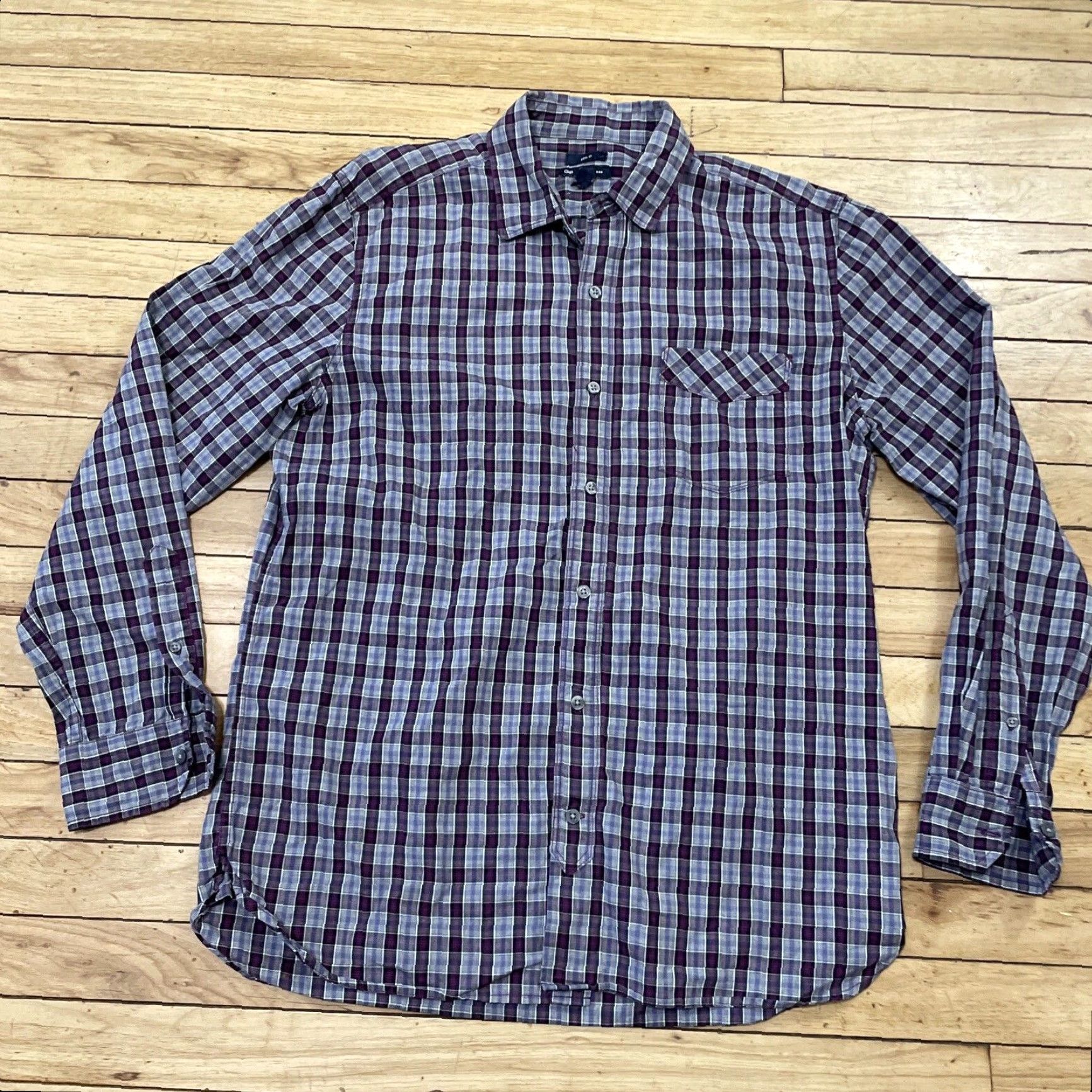 Gap GAP Button Shirt Men L Slim Fit Purple Plaid Long Sleeve Button Up L Size US L / EU 52-54 / 3 - 2 Thumbnail