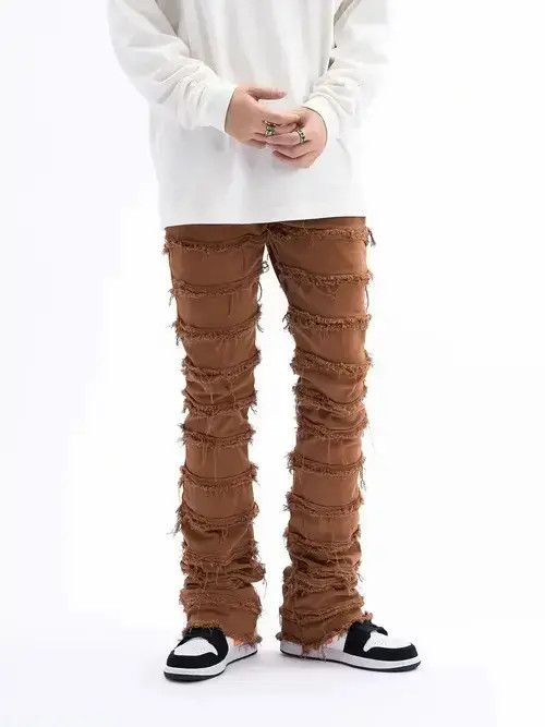 Handmade × Japanese Brand × Jean Distressed Stacked Brown Jeans Size US 30 / EU 46 - 1 Thumbnail