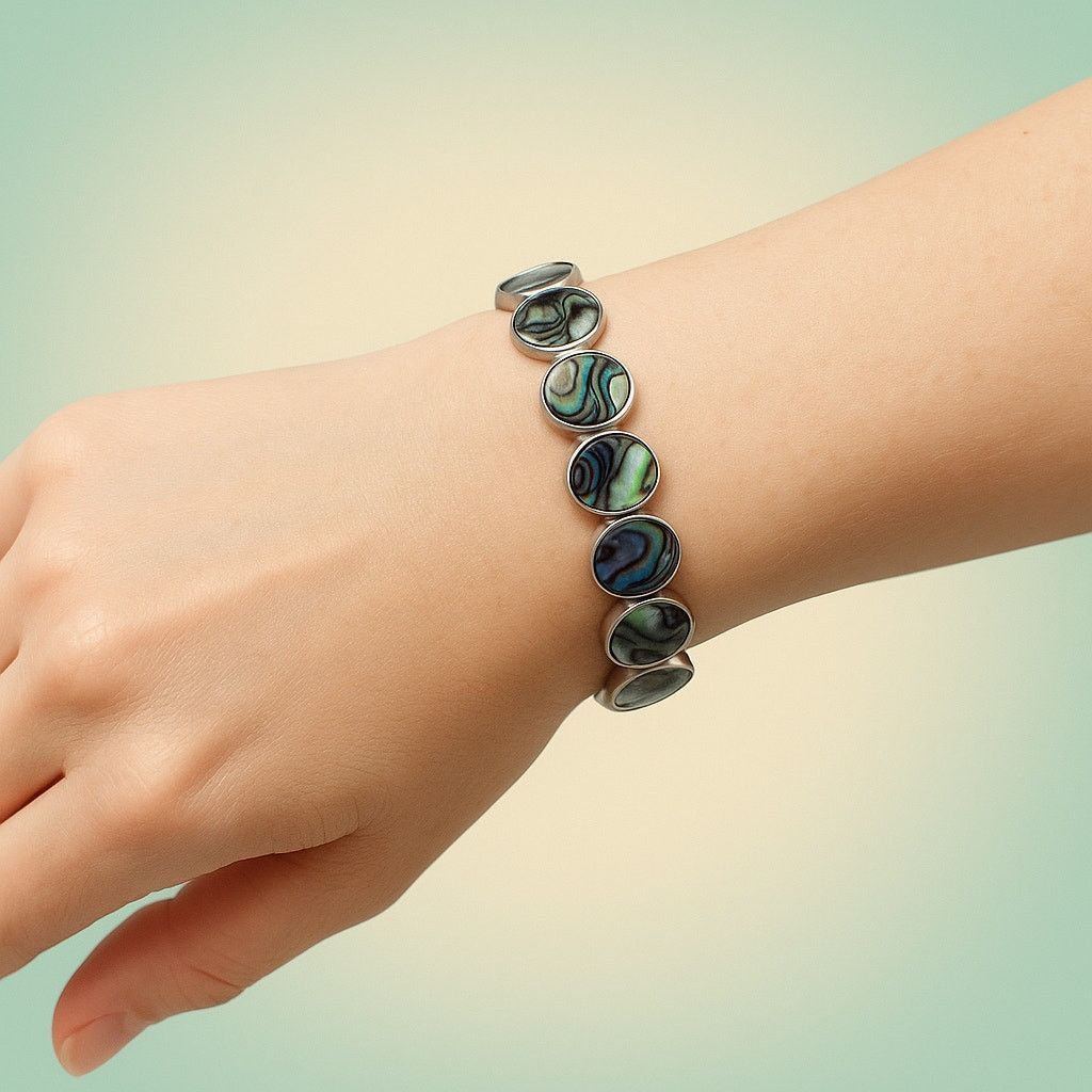 Vintage Mermaidcore Abalone Shell Oval Link Bracelet Silver Tone Size ONE SIZE - 1 Thumbnail