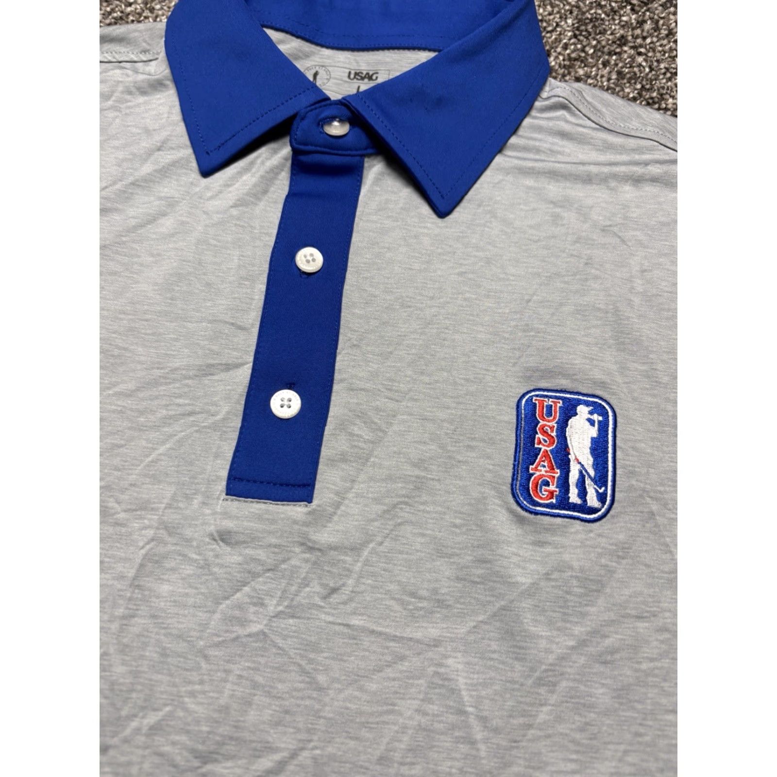 Vintage USGA Polo Mens Large Gray Blue Contrast Collar Polo Shirt Regular Fit Size US L / EU 52-54 / 3 - 2 Thumbnail