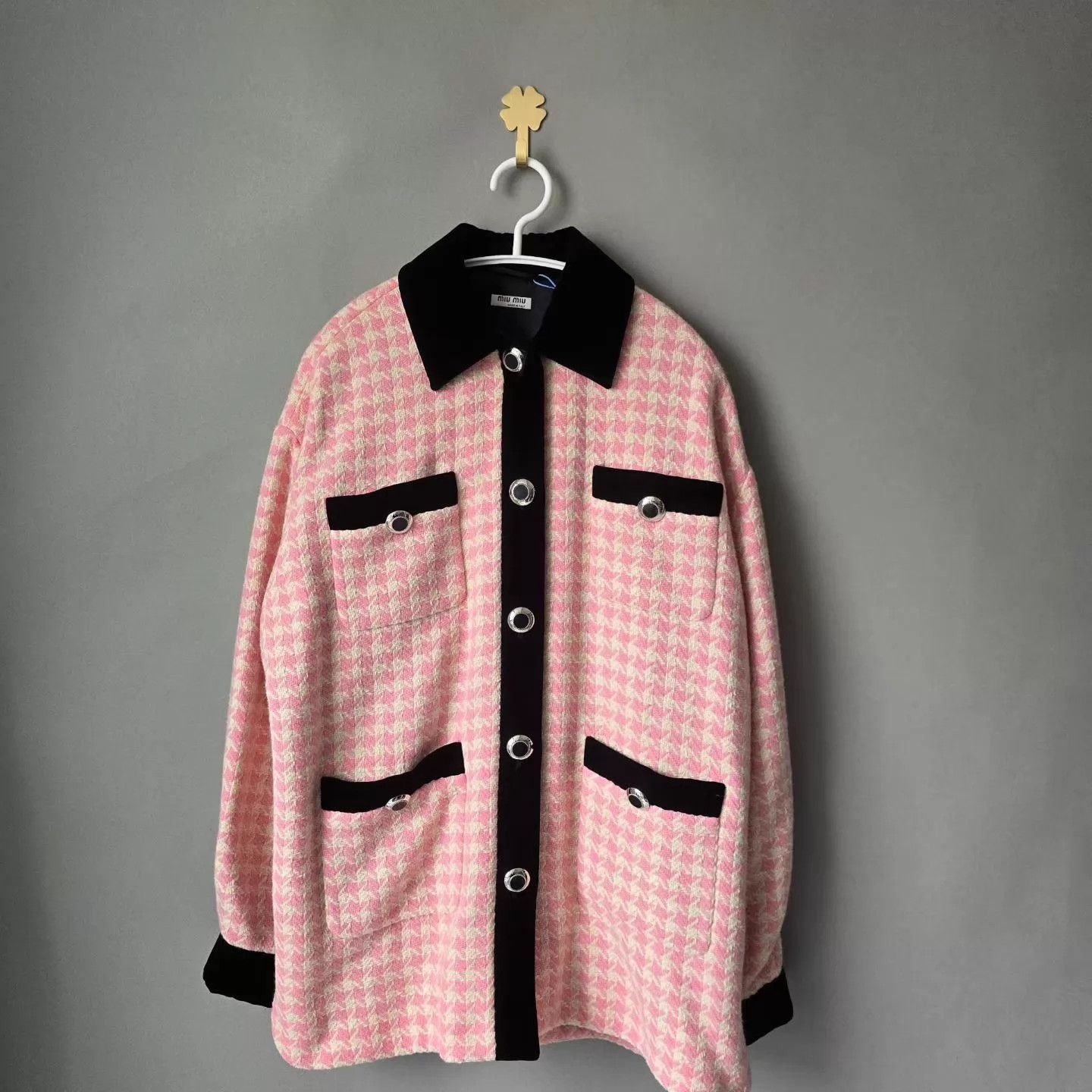 Miu Miu MIU MIU Back Logo Pink Houndstooth Jacket Size XS / US 0-2 / IT 36-38 - 1 Thumbnail