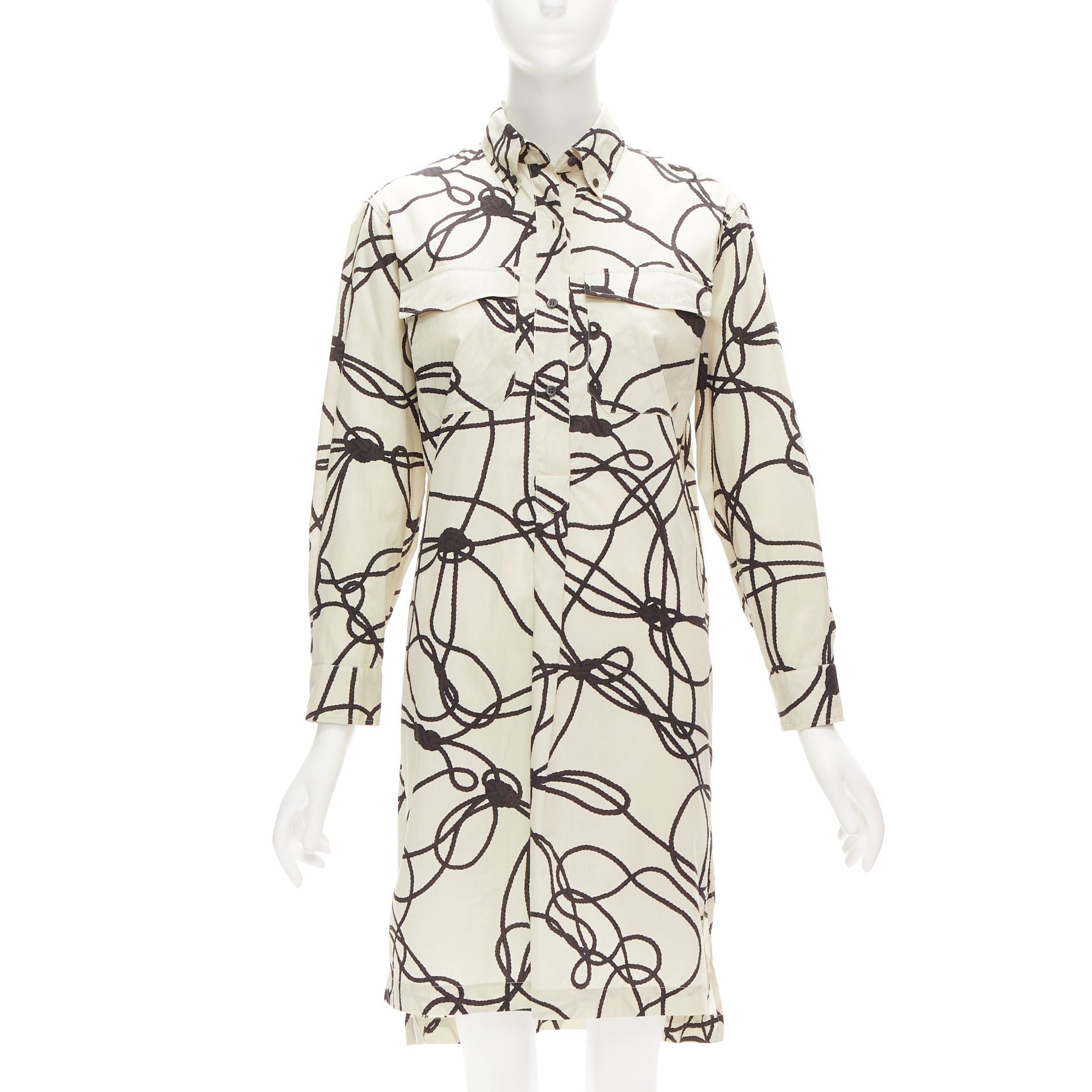 Dries Van Noten DRIES VAN NOTEN beige black rope print cotton pocketed shirt dress FR34 XS Size XS / US 0-2 / IT 36-38 - 1 Thumbnail